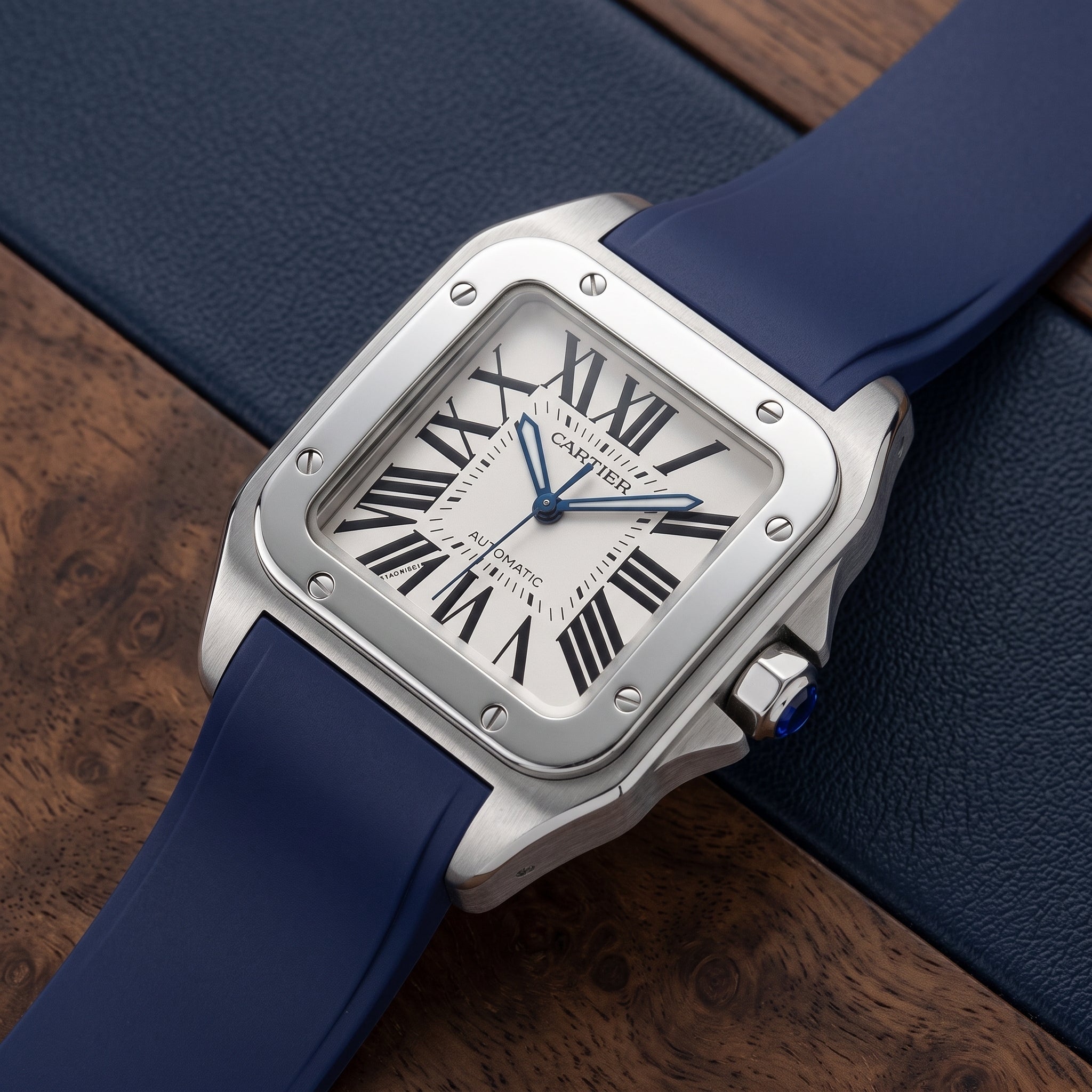 Cartier Santos 100 Rubber Strap - Navy Blue - Helvetus