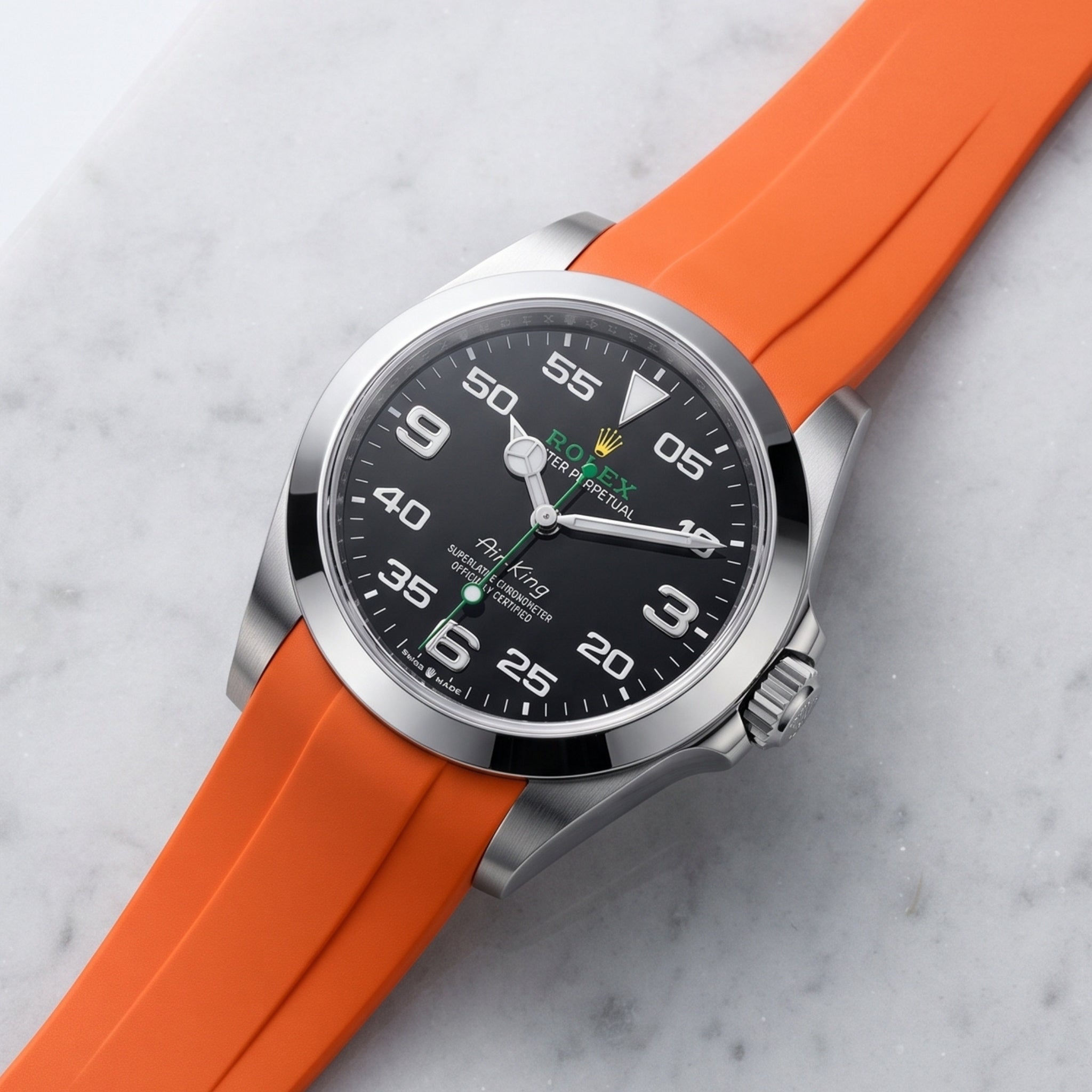 Deployant Rubber Strap - For Rolex Air-King 126900/116900 - Orange - Helvetus