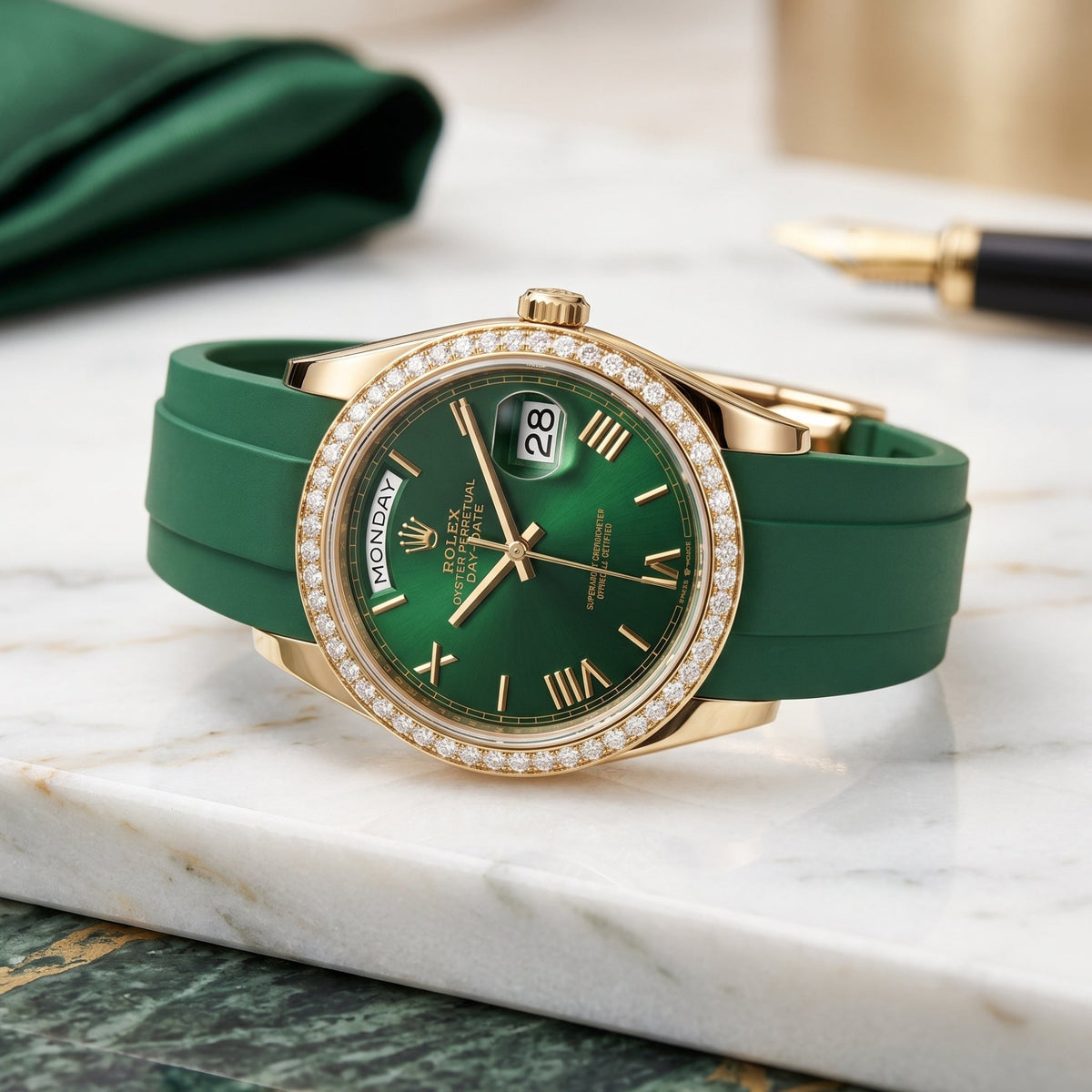Deployant Rubber Strap - For Rolex Day-Date 36mm - Green - Helvetus