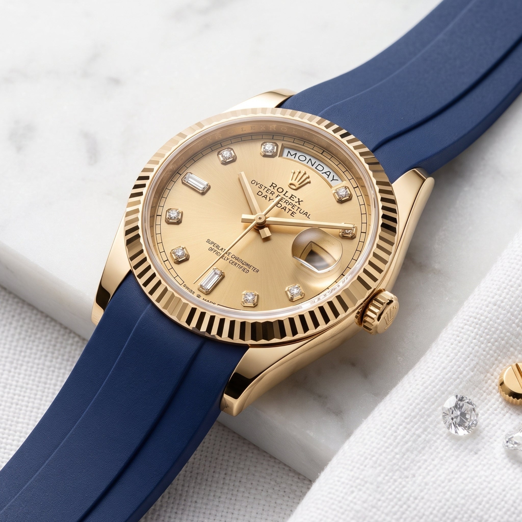 Deployant Rubber Strap - For Rolex Day-Date 36mm - Navy Blue - Helvetus