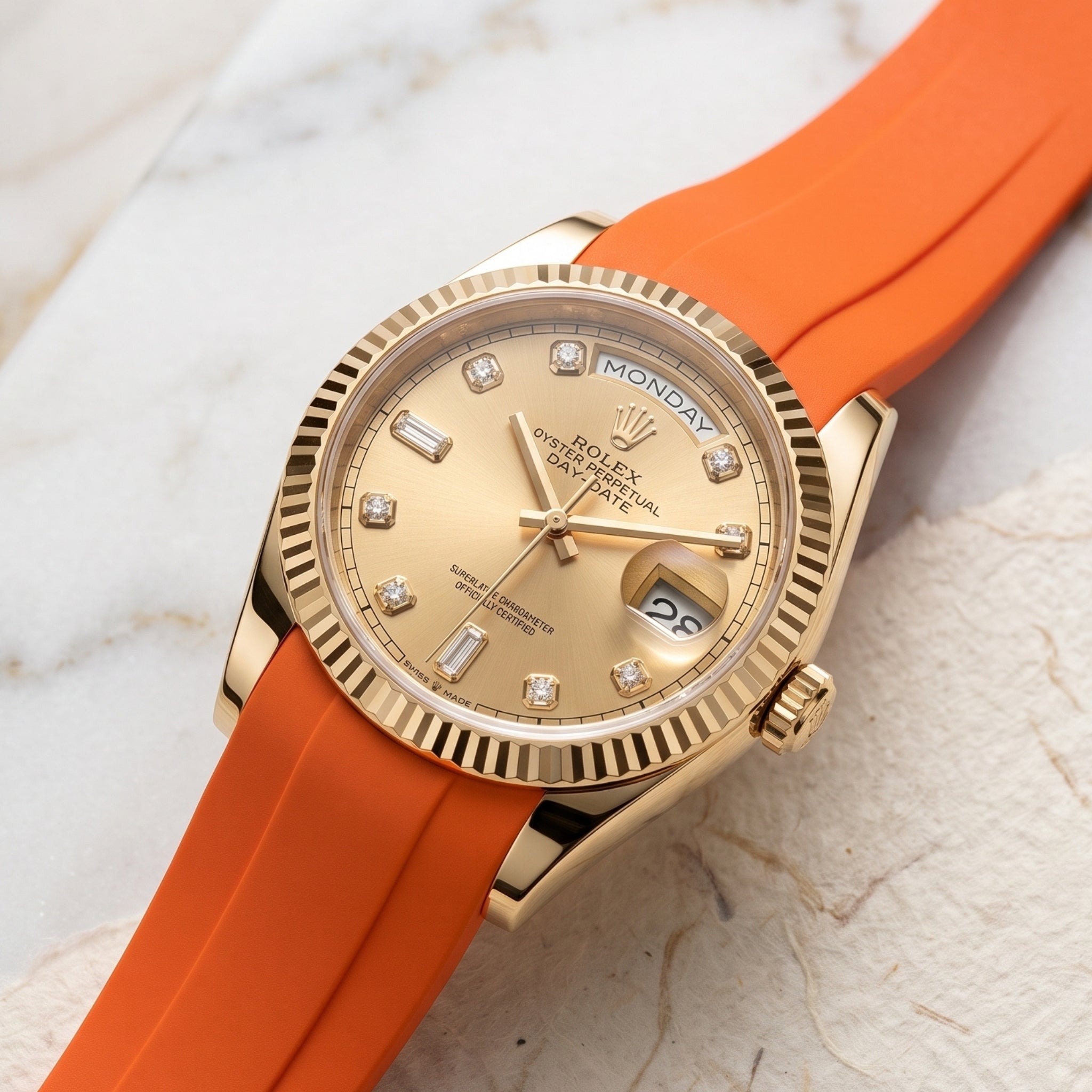 Deployant Rubber Strap - For Rolex Day-Date 36mm - Orange - Helvetus