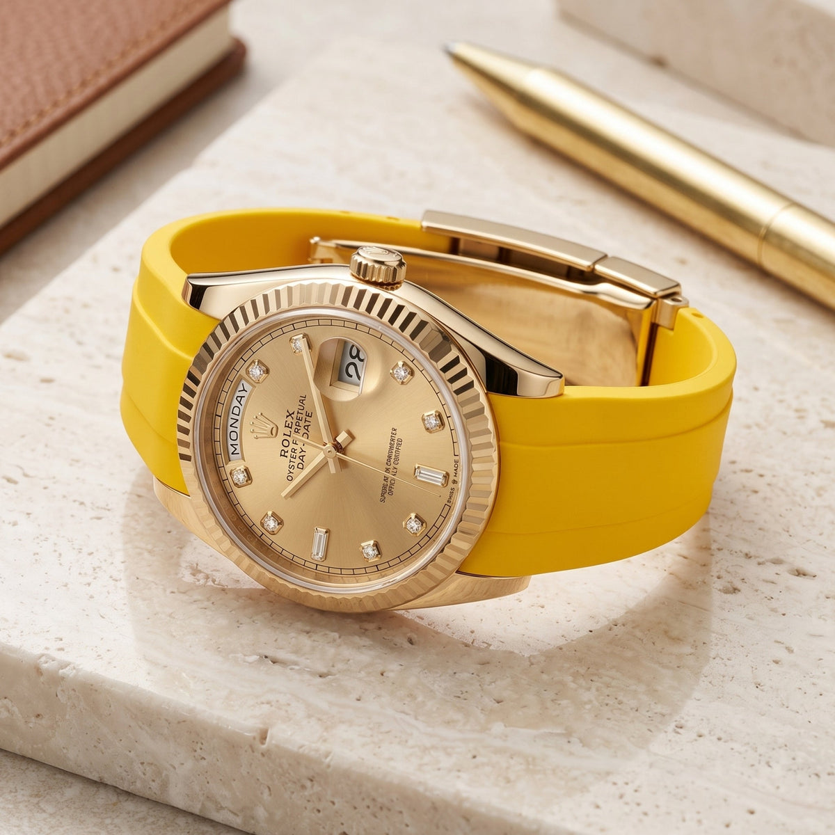 Deployant Rubber Strap - For Rolex Day-Date 36mm - Yellow - Helvetus