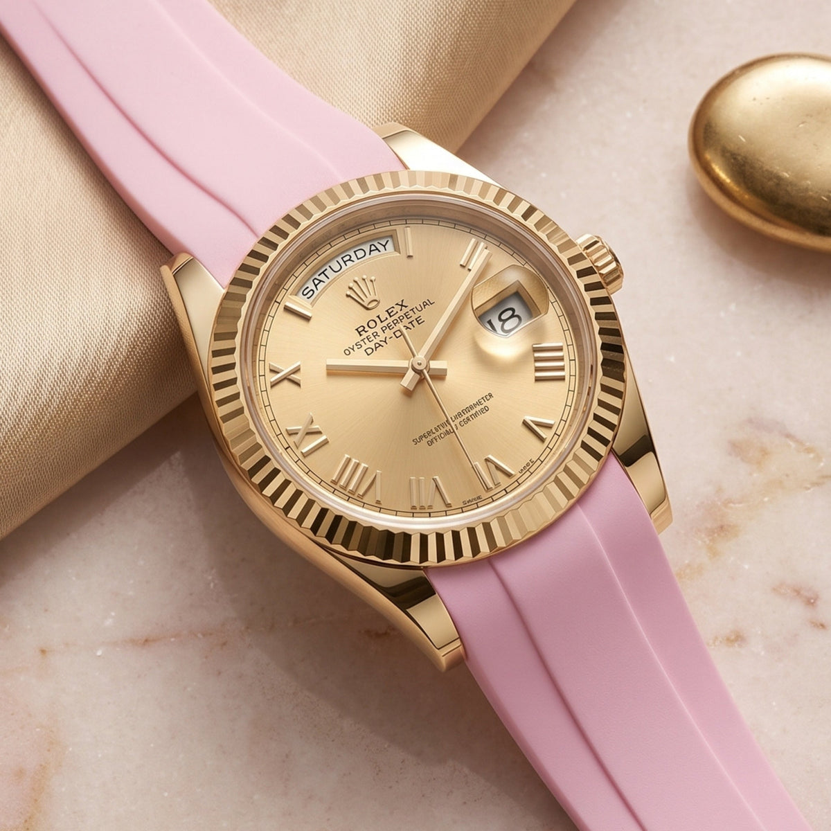 Deployant Rubber Strap - For Rolex Day-Date II 41mm - Pink - Helvetus