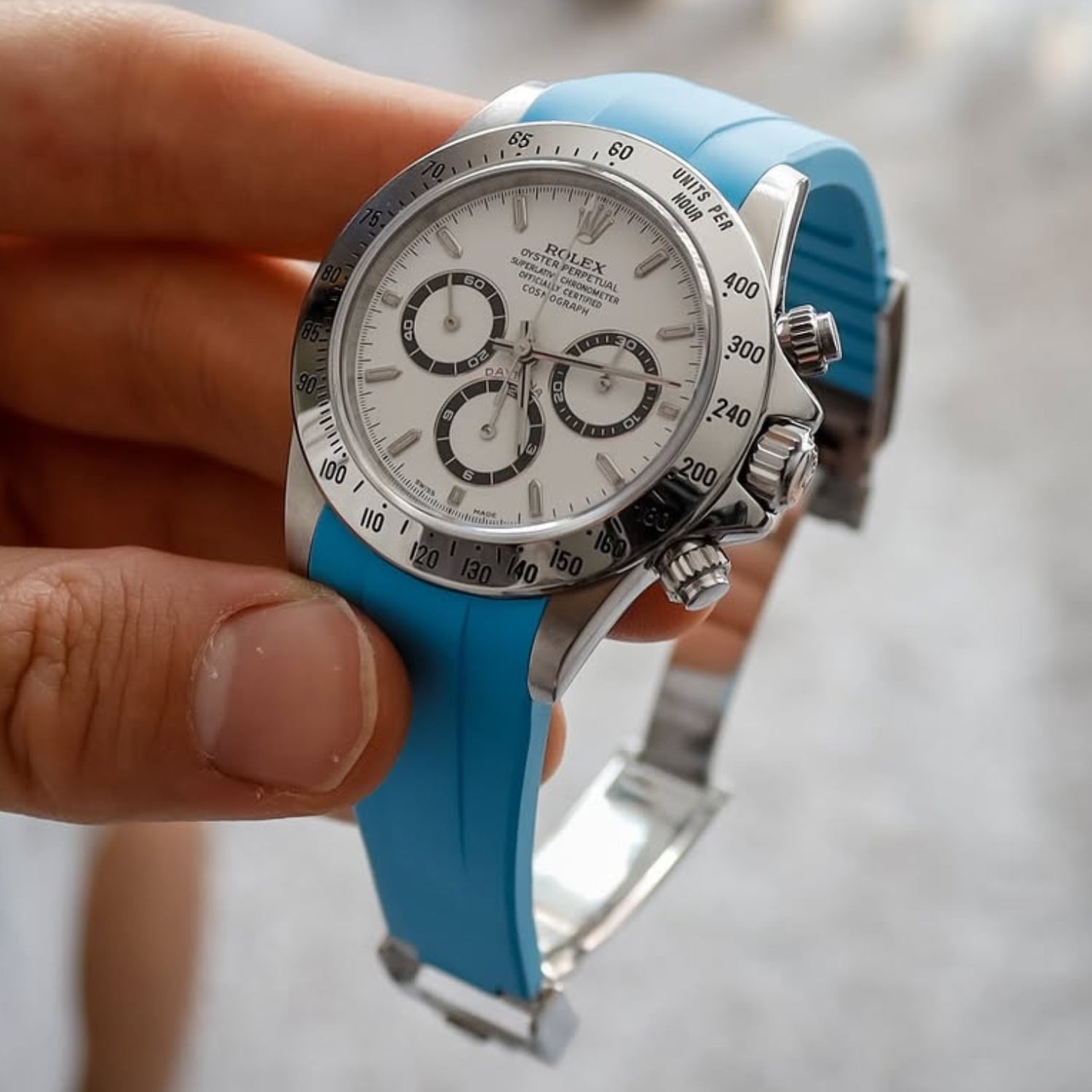 Deployant Rubber Strap - For Rolex Daytona - Light Blue - Helvetus