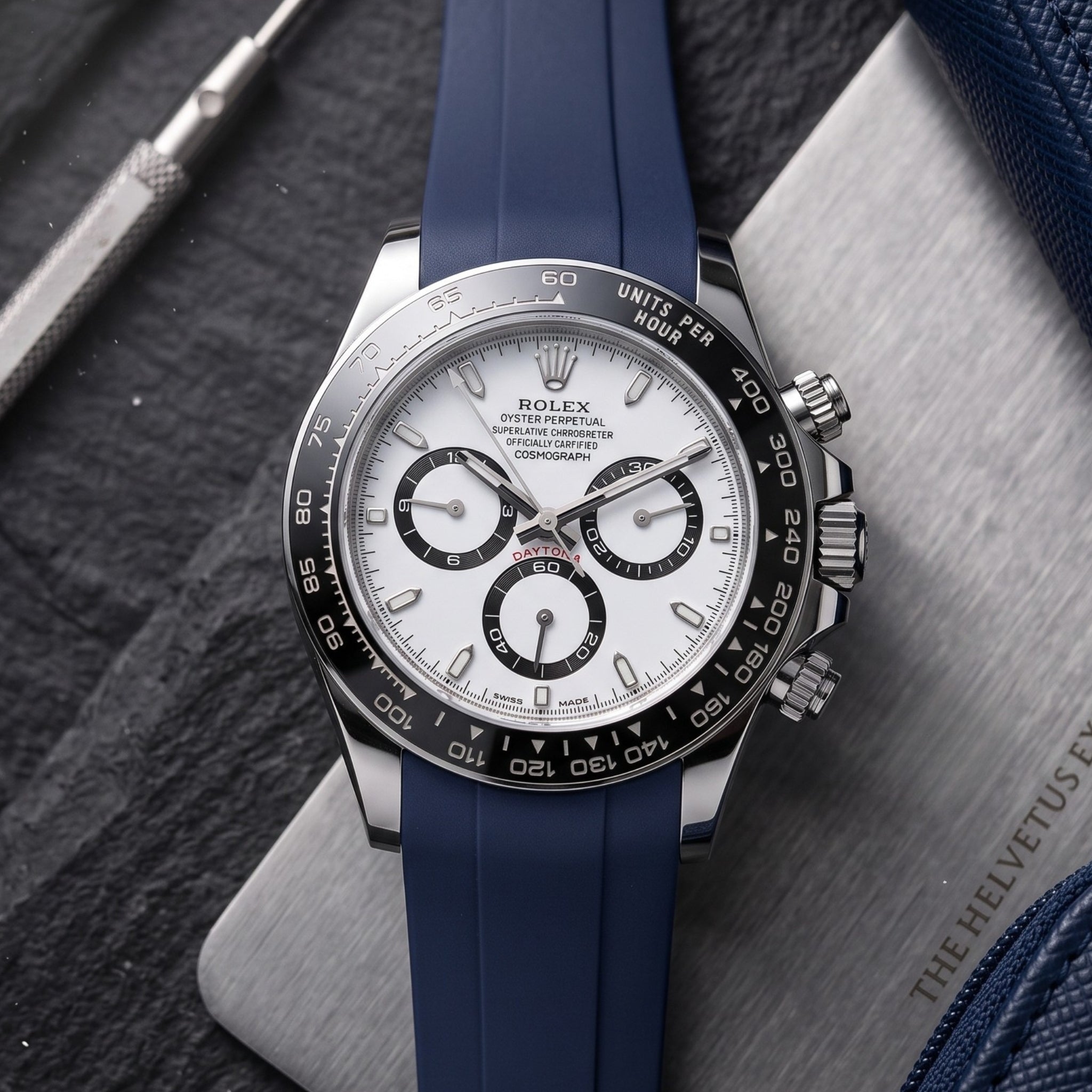 Deployant Rubber Strap - For Rolex Daytona - Navy Blue - Helvetus