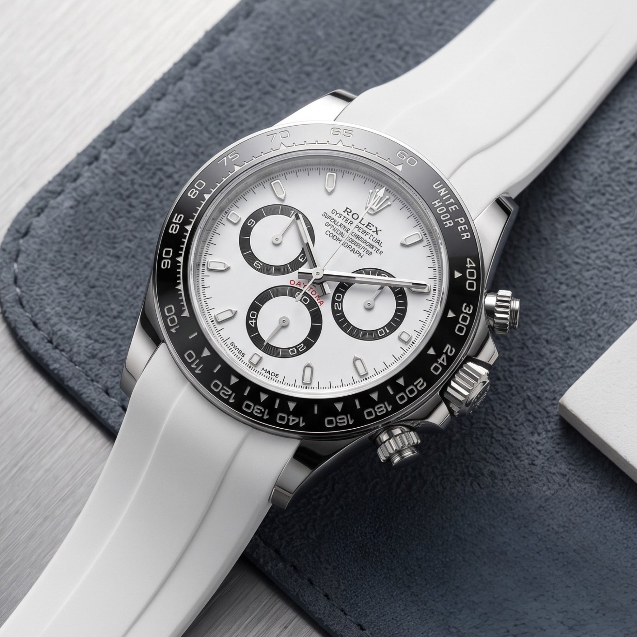 Deployant Rubber Strap - For Rolex Daytona - White - Helvetus