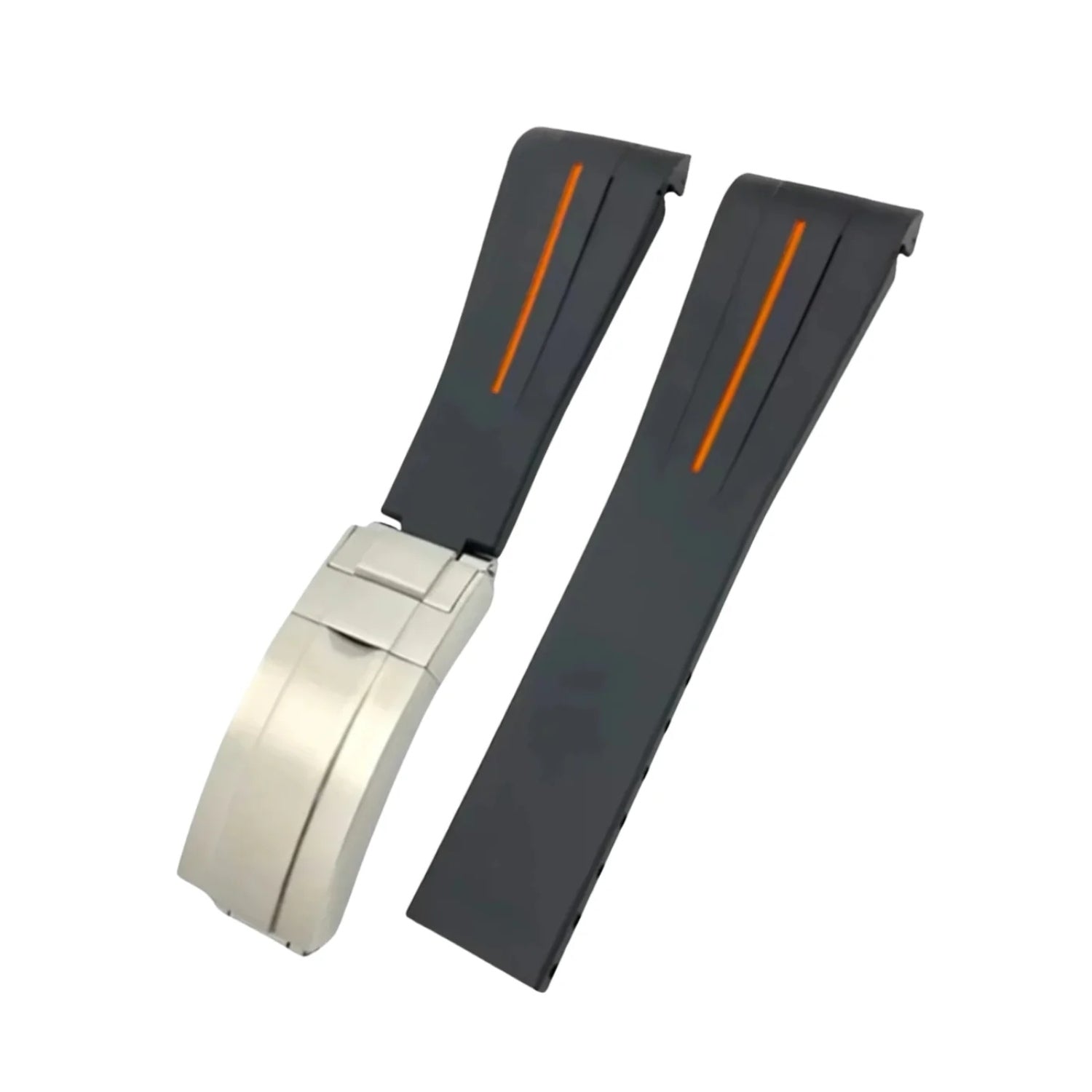 Deployant Rubber Strap - For Rolex GMT - Master II - Black w/Orange Line | LuxLine® - Helvetus