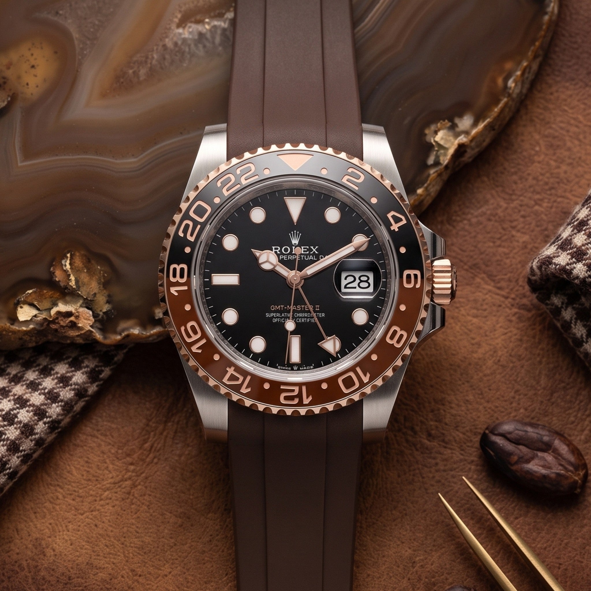 Deployant Rubber Strap - For Rolex GMT-Master II - Brown - Helvetus