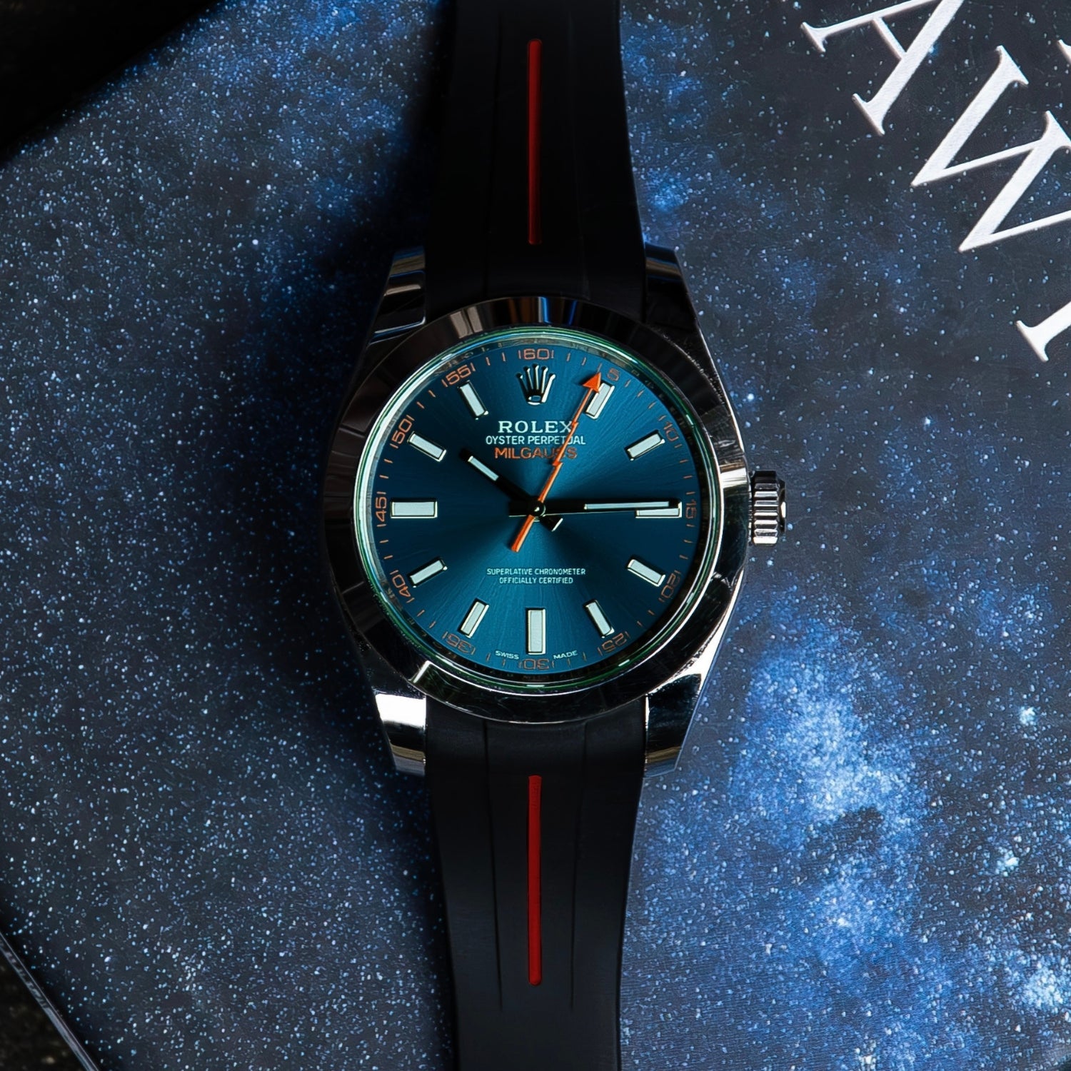 Deployant Rubber Strap - For Rolex Milgauss - Black w/Red Line | LuxLine® - Helvetus