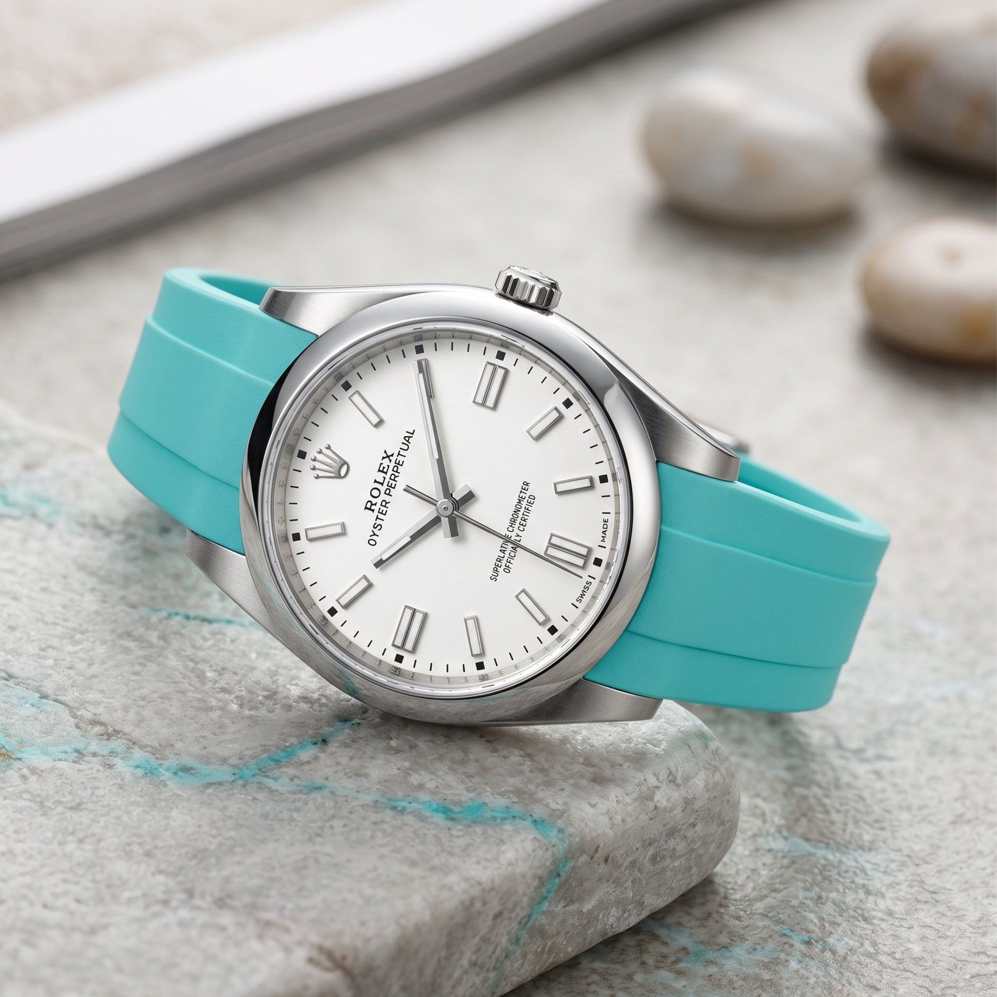 Deployant Rubber Strap - For Rolex Oyster Perpetual 39mm - Turquoise - Helvetus