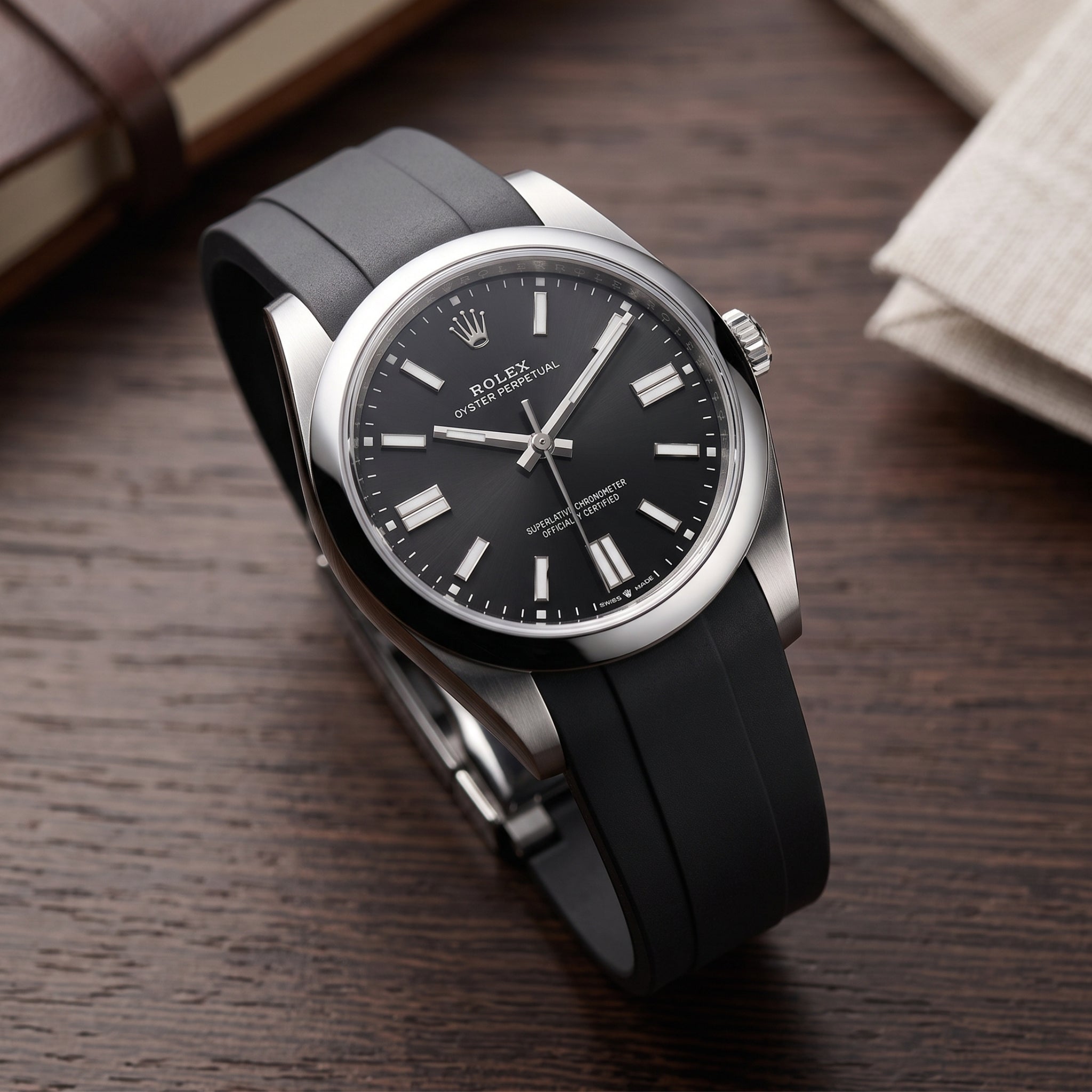 Deployant Rubber Strap - For Rolex Oyster Perpetual 41mm - Black - Helvetus