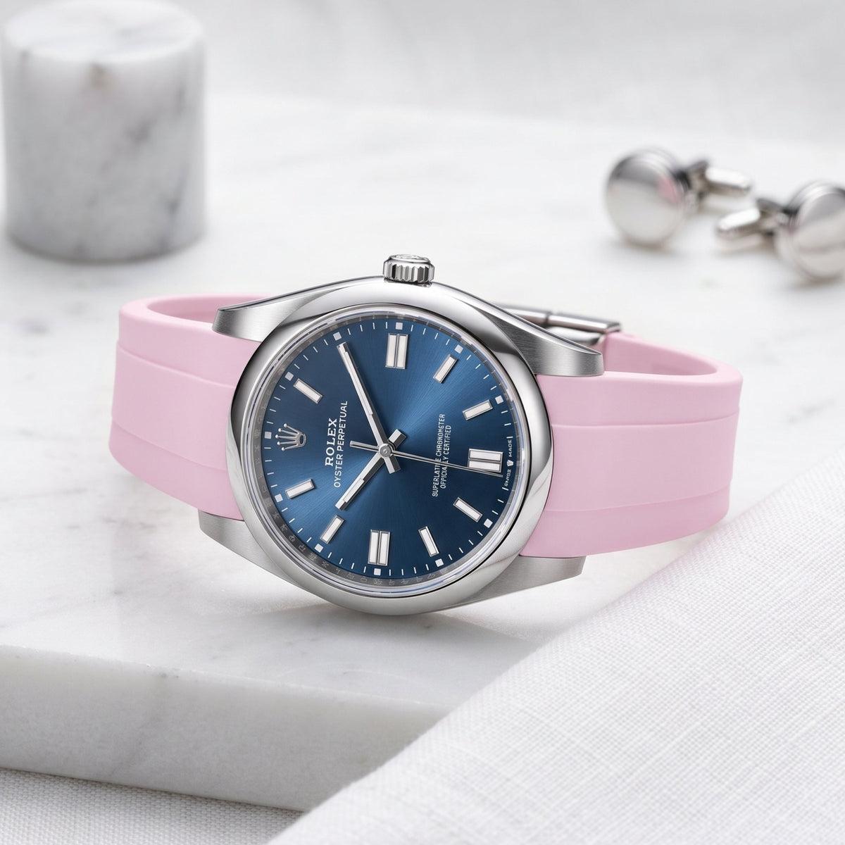Deployant Rubber Strap - For Rolex Oyster Perpetual 41mm - Pink - Helvetus