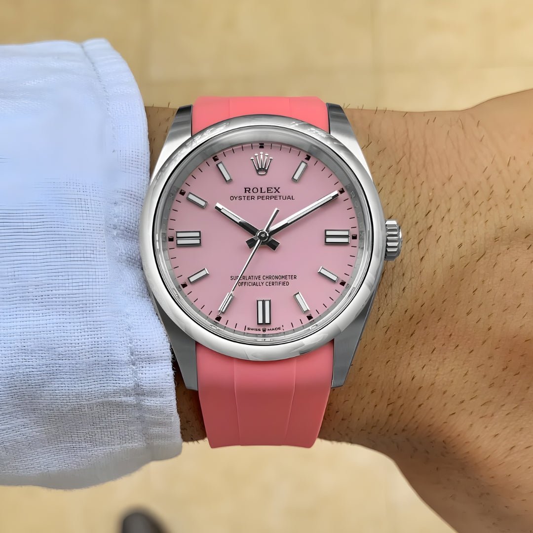 Deployant Rubber Strap - For Rolex Oyster Perpetual 41mm - Pink - Helvetus