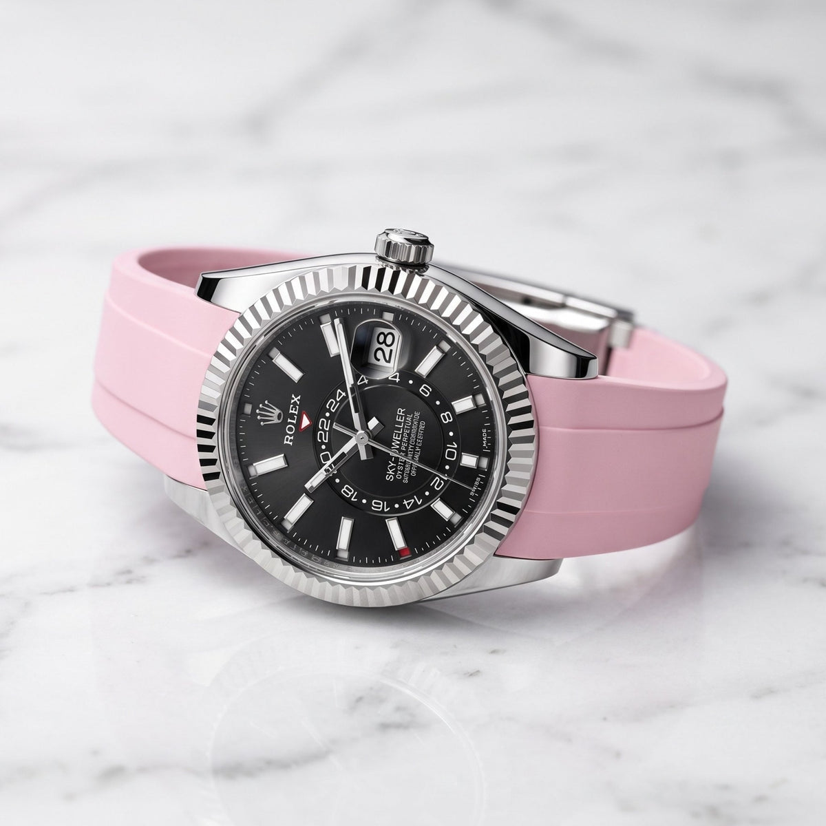 Deployant Rubber Strap - For Rolex Sky-Dweller - Pink - Helvetus