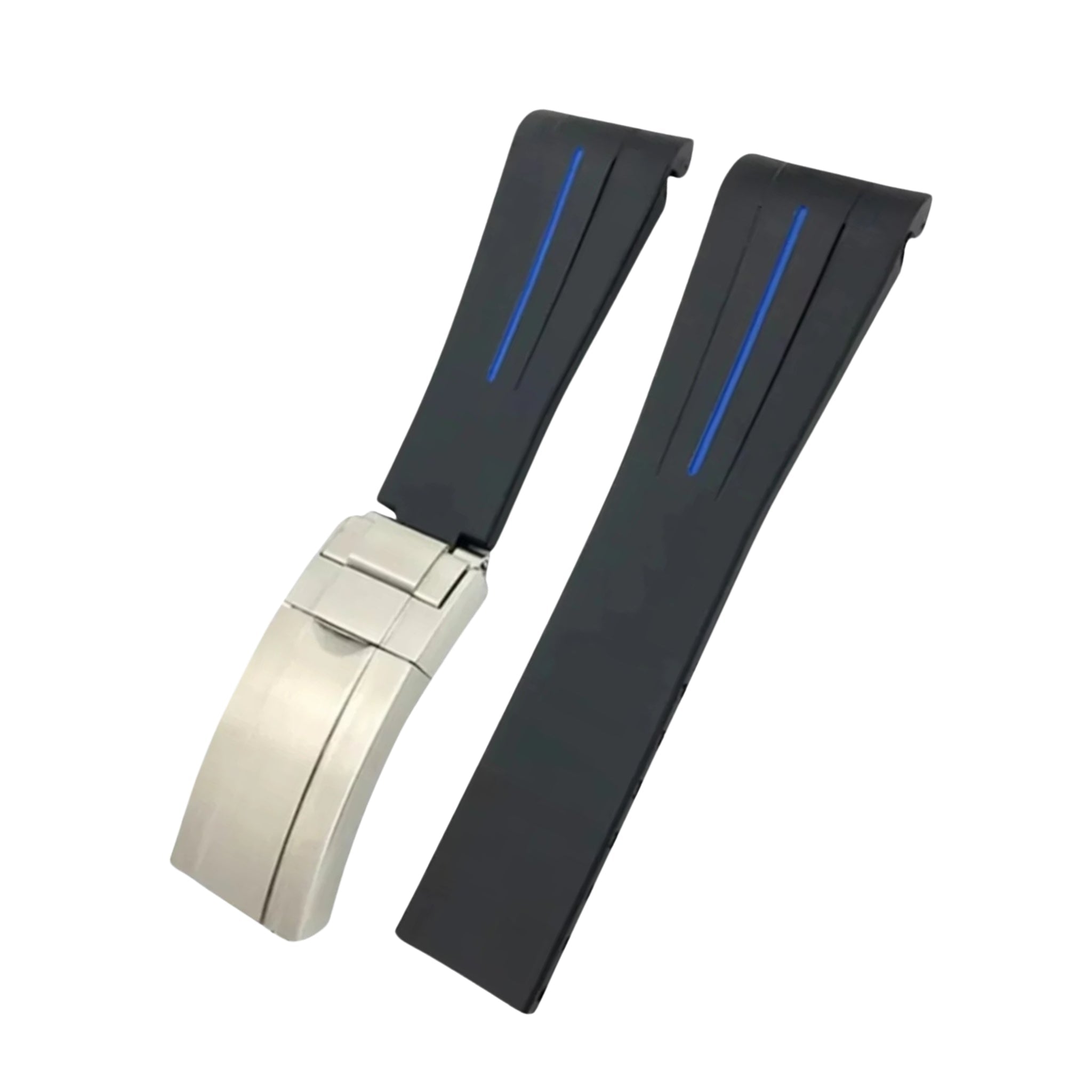 Deployant Rubber Strap - For Rolex Submariner - Black w/Blue Line | LuxLine® - Helvetus