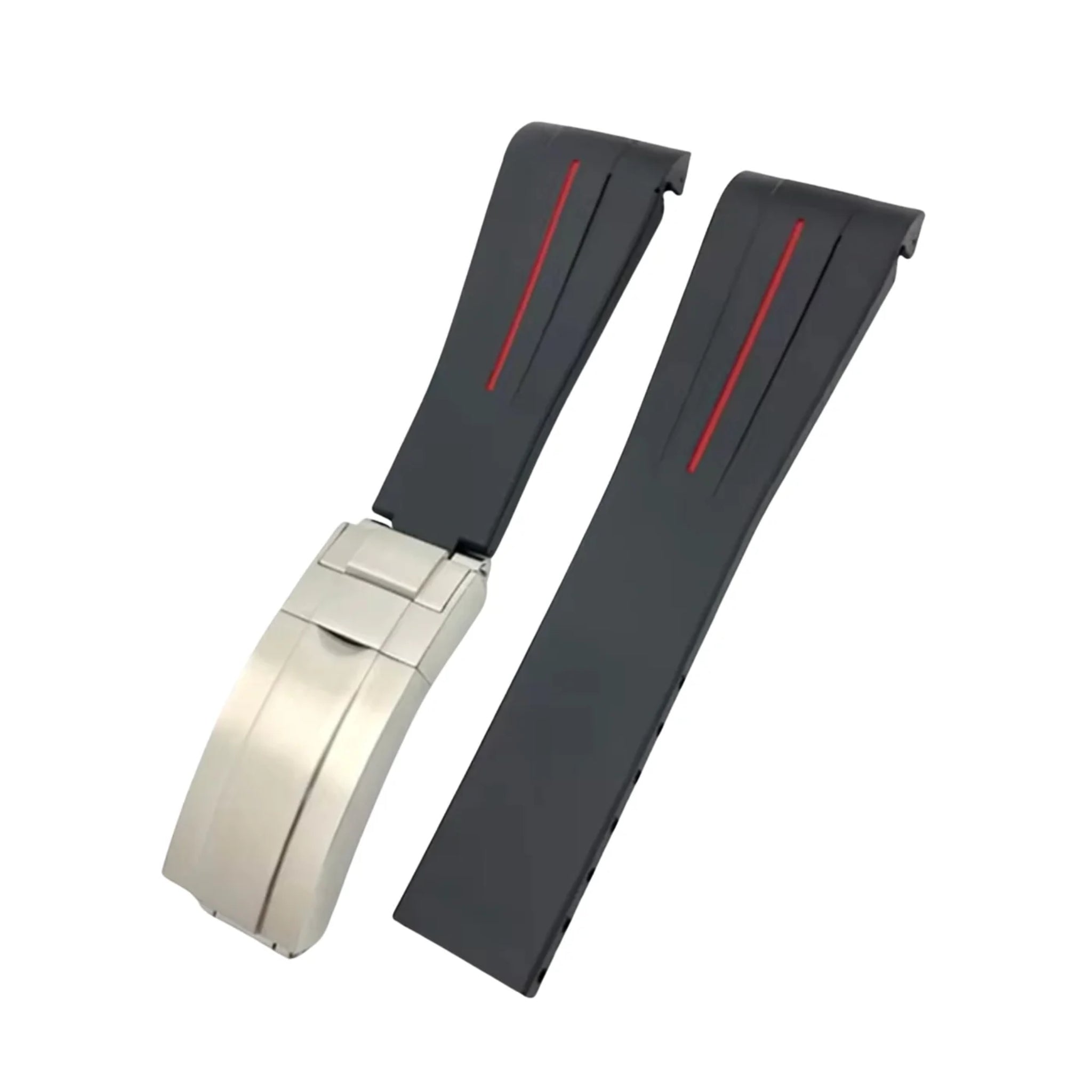 Deployant Rubber Strap - For Rolex Yacht - Master 40mm/42mm - Black w/Red Line | LuxLine® - Helvetus