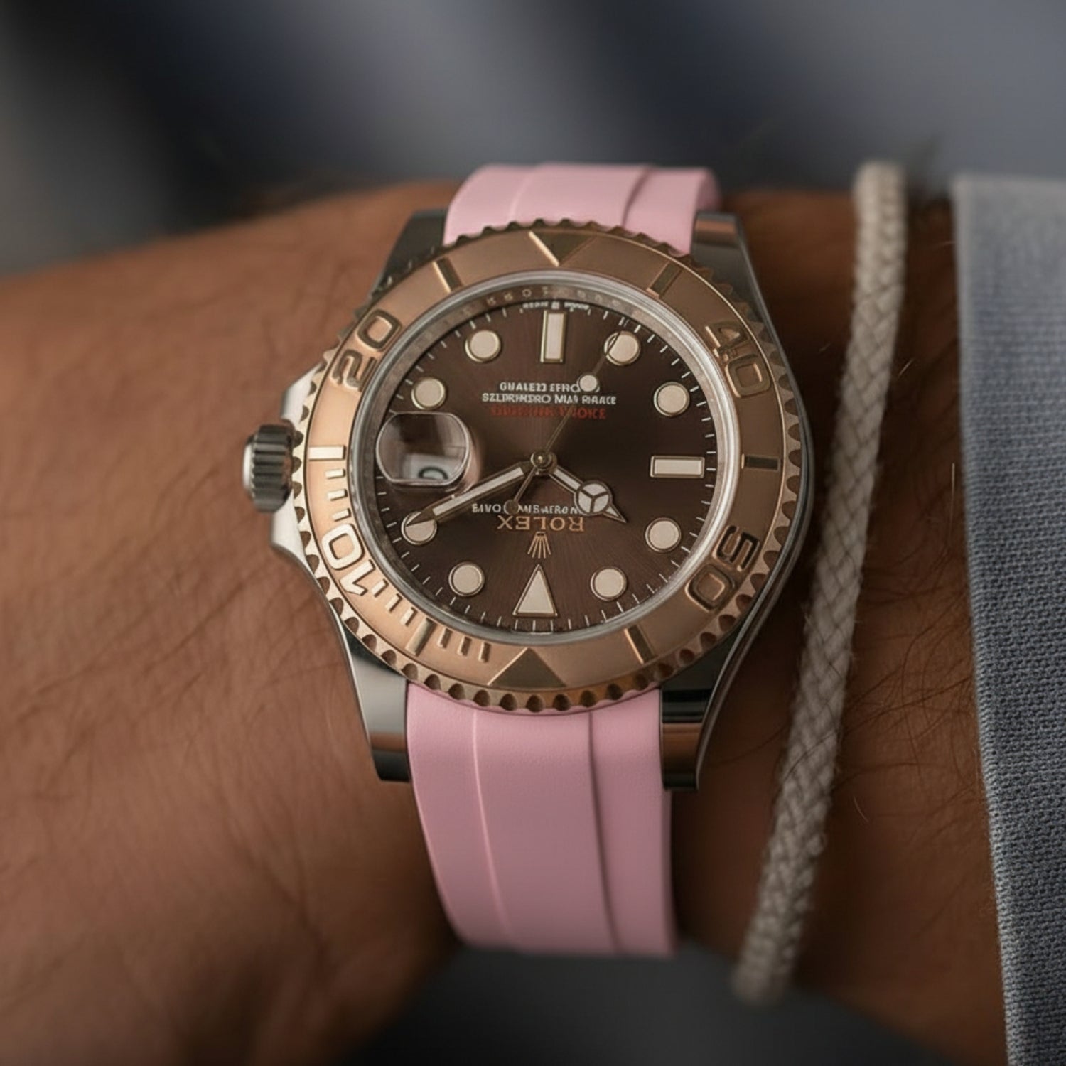 Deployant Rubber Strap - For Rolex Yacht - Master 40mm/42mm - Pink - Helvetus