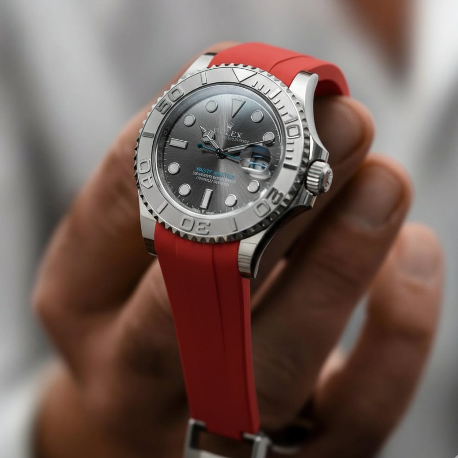 Deployant Rubber Strap - For Rolex Yacht - Master 40mm/42mm/37mm - Red - Helvetus
