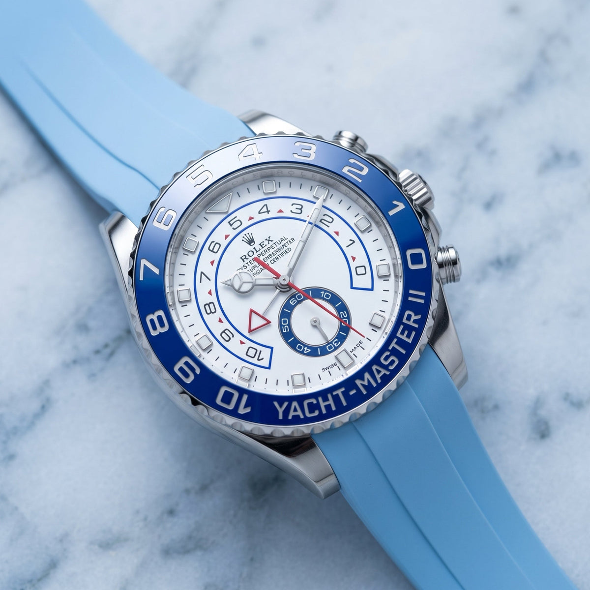 Deployant Rubber Strap - For Rolex Yacht-Master II 44mm - Baby Blue - Helvetus