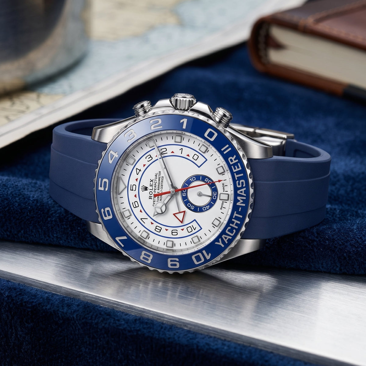 Deployant Rubber Strap - For Rolex Yacht-Master II 44mm - Navy Blue - Helvetus