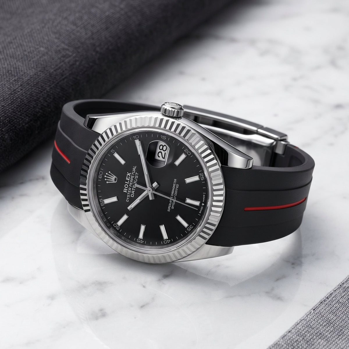 Deployant Strap - For Rolex Datejust 41mm - Black w/Red Line | LuxLine® - Helvetus