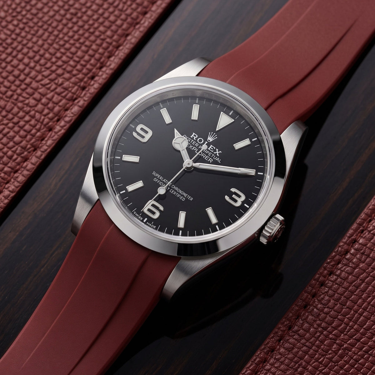 Deployant Strap - For Rolex Explorer I - Bordeaux - Helvetus