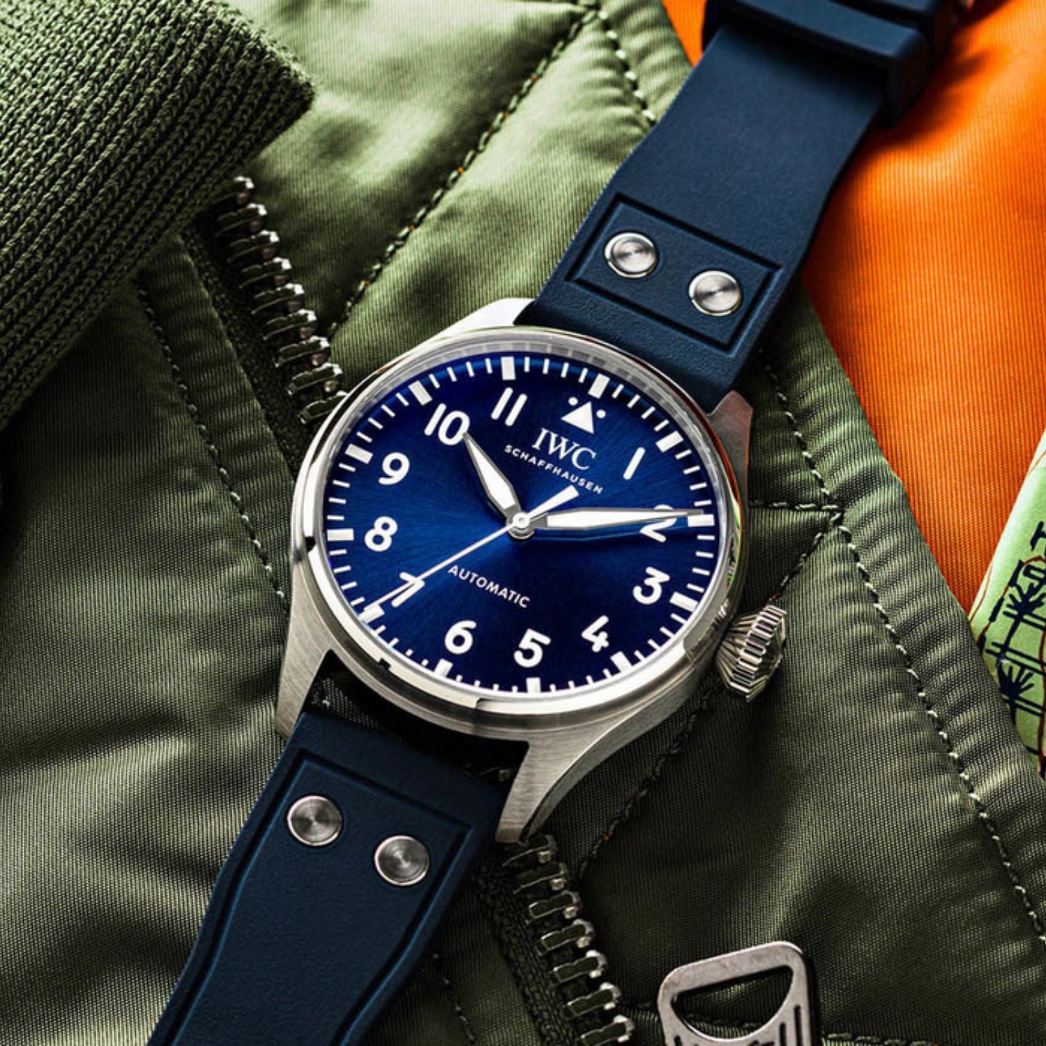 FKM Rubber Strap - For IWC Portugieser/Aquatimer/All Pilot Models/Portugieser/Portofino - Navy Blue - With Rivets - Helvetus
