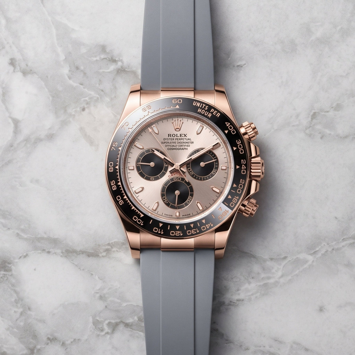 Grey FKM Rubber Strap for Rolex Oysterflex – Daytona, Yacht-Master & Sky-Dweller - Helvetus