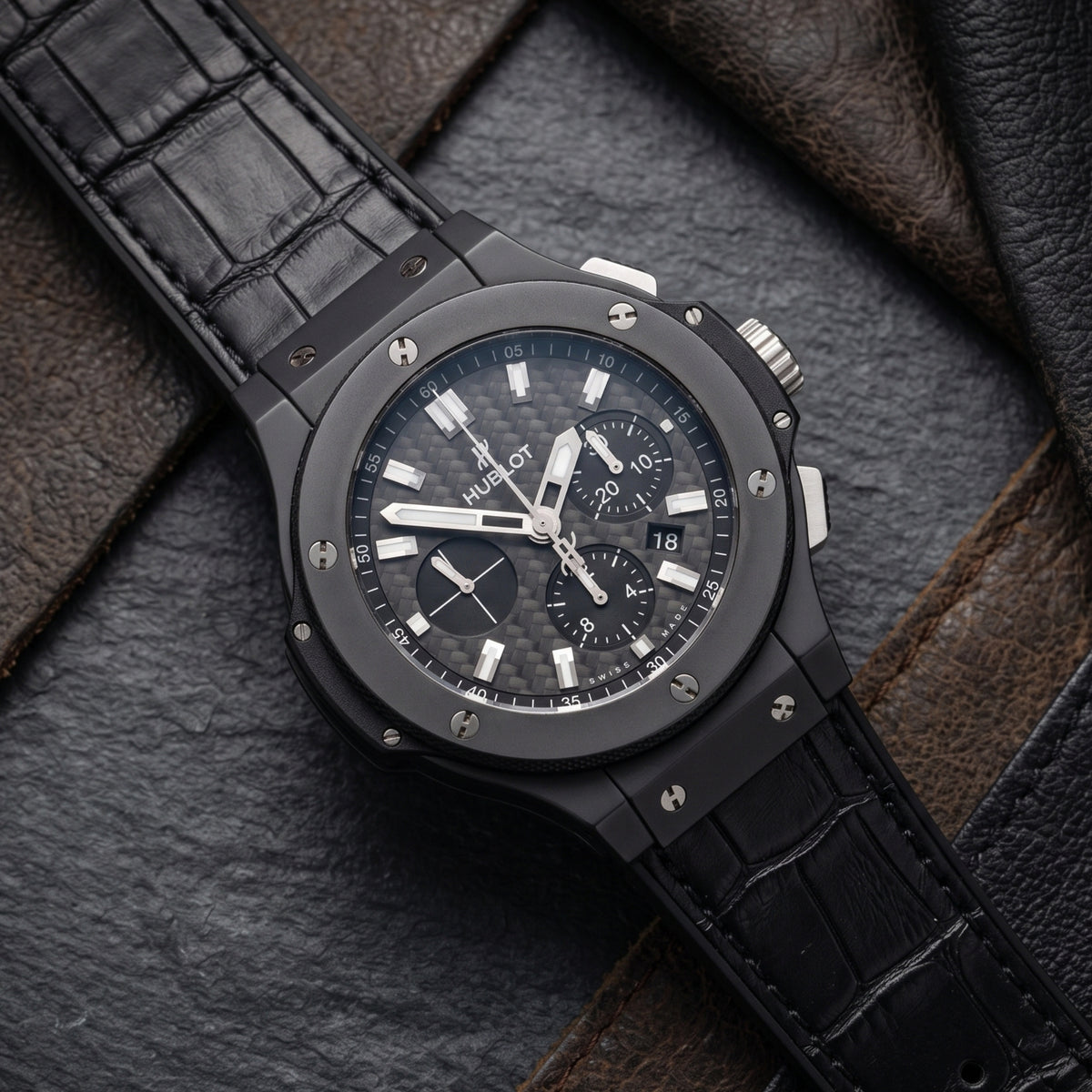 Leather Strap - For Hublot Big Bang 44mm - Black