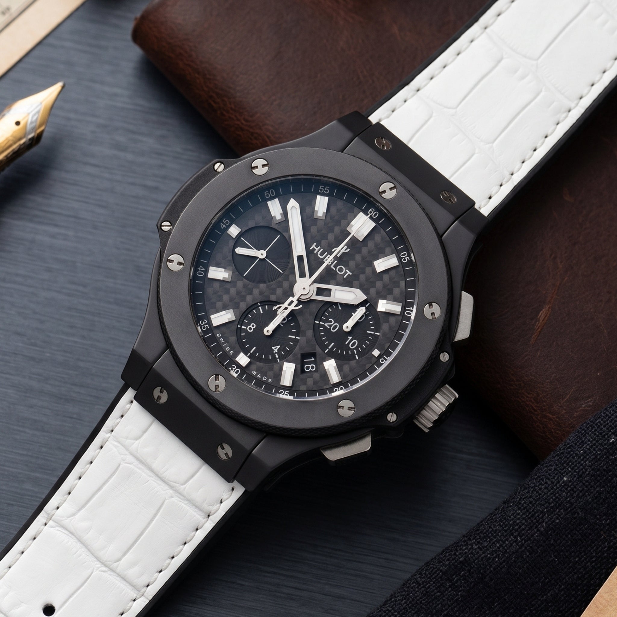 Leather Strap - For Hublot Big Bang 44mm - White