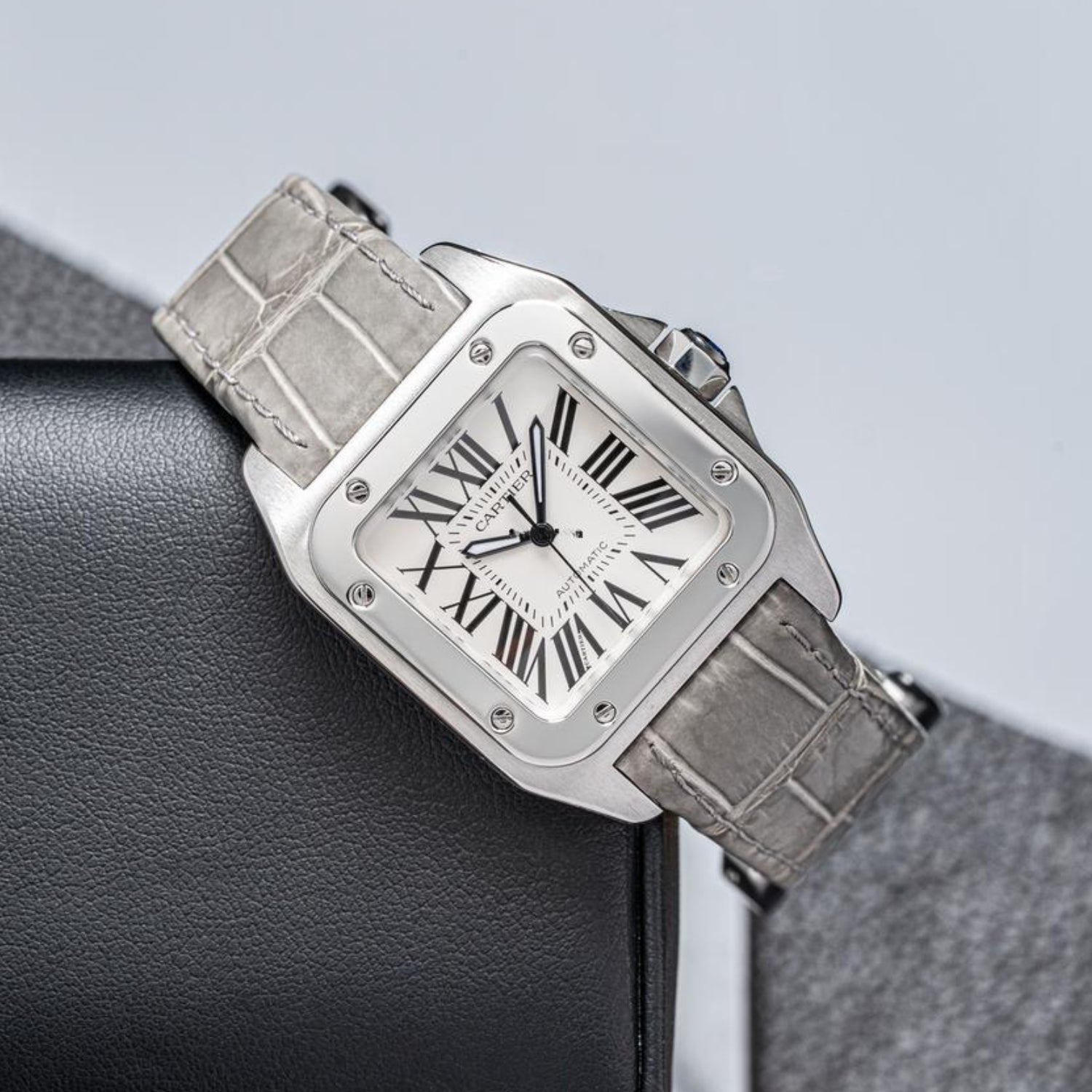 Leather Strap - For Cartier Santos 100 - Grey - Helvetus