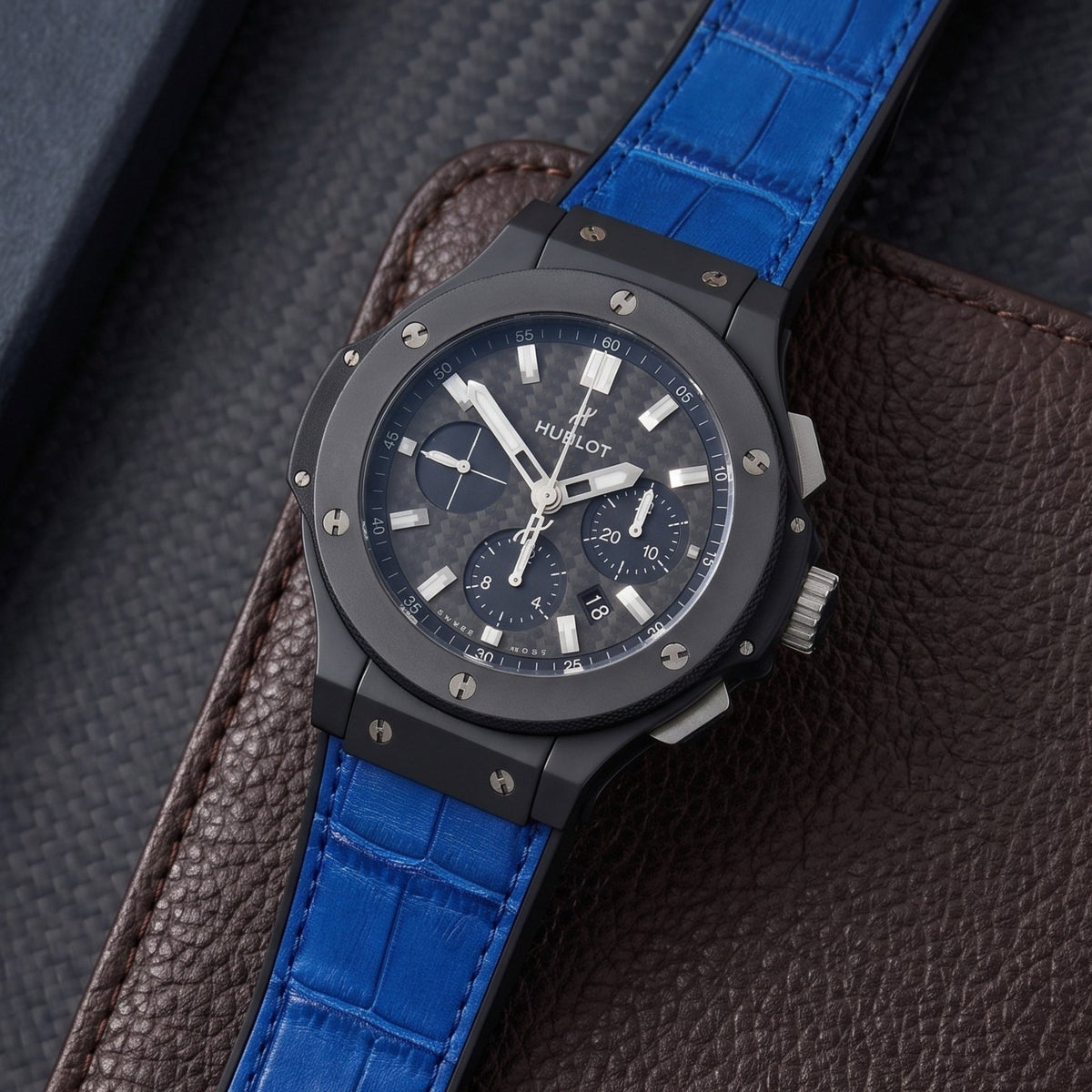Leather Strap - For Hublot Big Bang 44mm - Blue - Helvetus