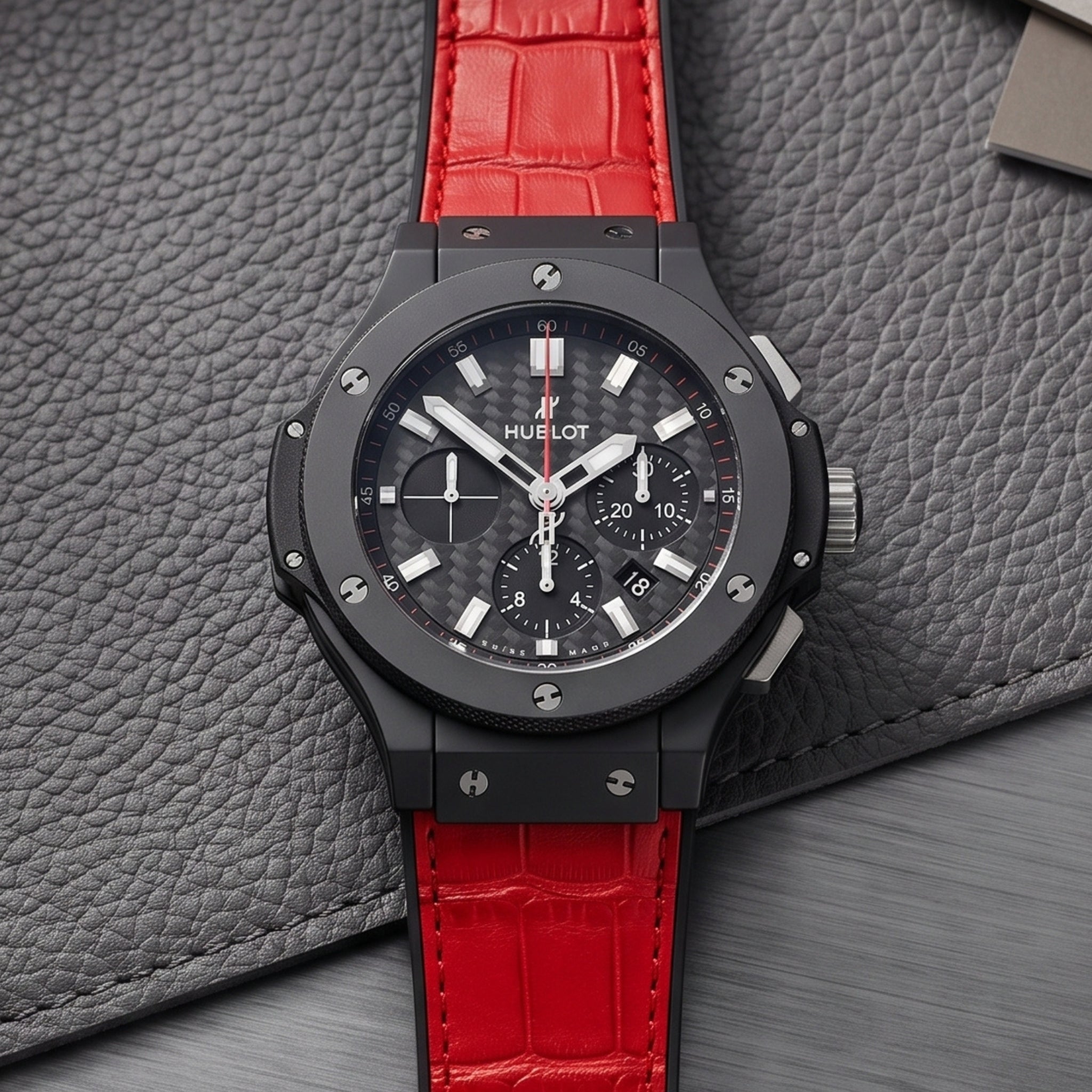 Leather Strap - For Hublot Big Bang 44mm - Red - Helvetus