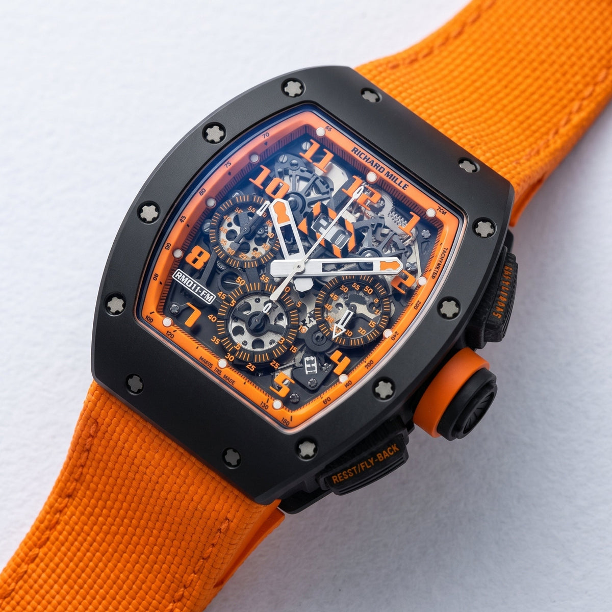 Nylon Strap - For Richard Mille RM011 | RM11-01 | RM11-02 | RM11-03 | RM11-04 | RM11-05 | RM47 | RM50 | RM52 | RM53-01 | RM57 | RM65 | RM69 - Orange - Helvetus