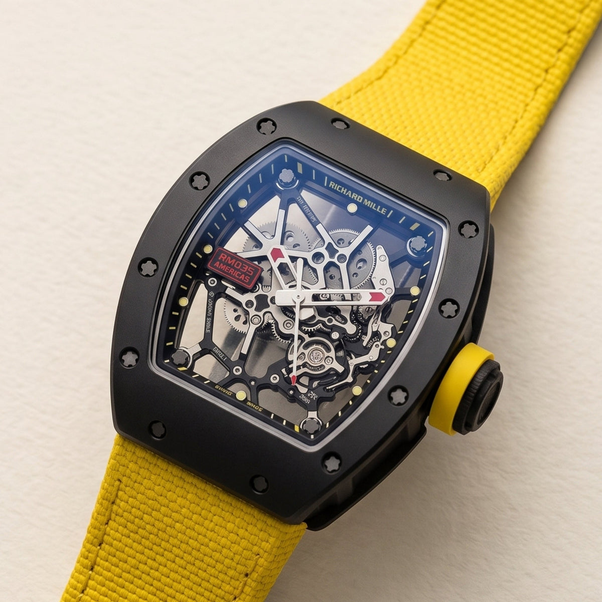 Nylon Strap - For Richard Mille RM011 | RM11-01 | RM11-02 | RM11-03 | RM11-04 | RM11-05 | RM47 | RM50 | RM52 | RM53-01 | RM57 | RM65 | RM69 - Yellow - Helvetus