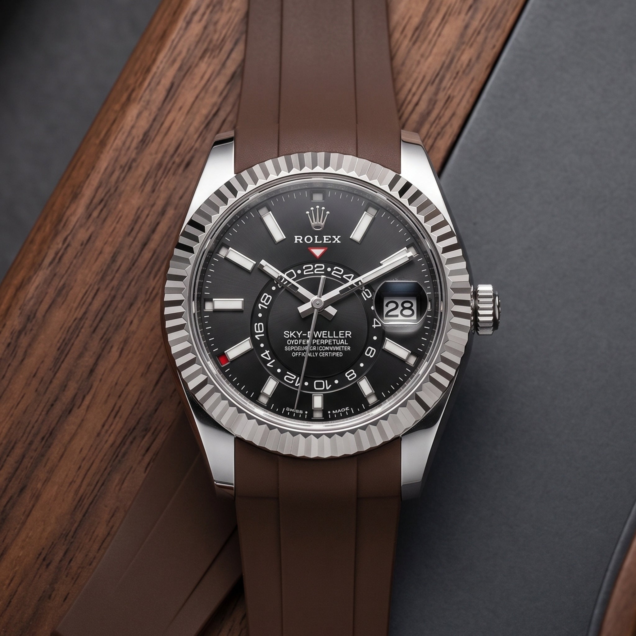 Rubber Strap - For Rolex Sky-Dweller - Brown