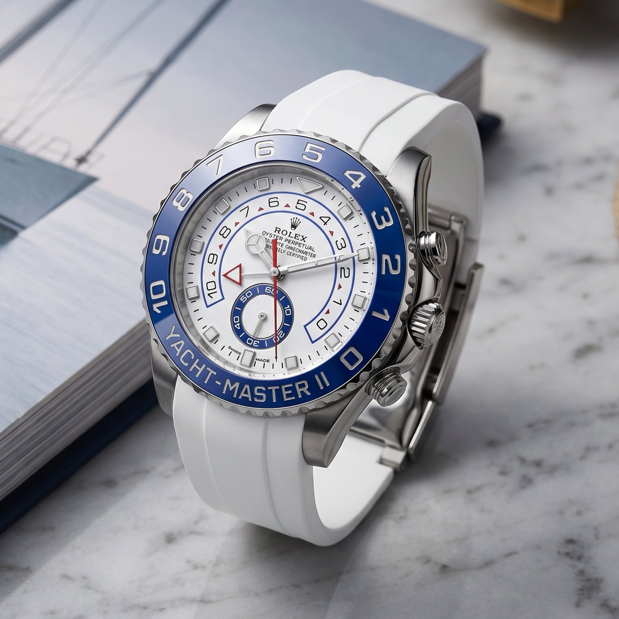 Deployant Rubber Strap - For Rolex Yacht-Master II 44mm - White