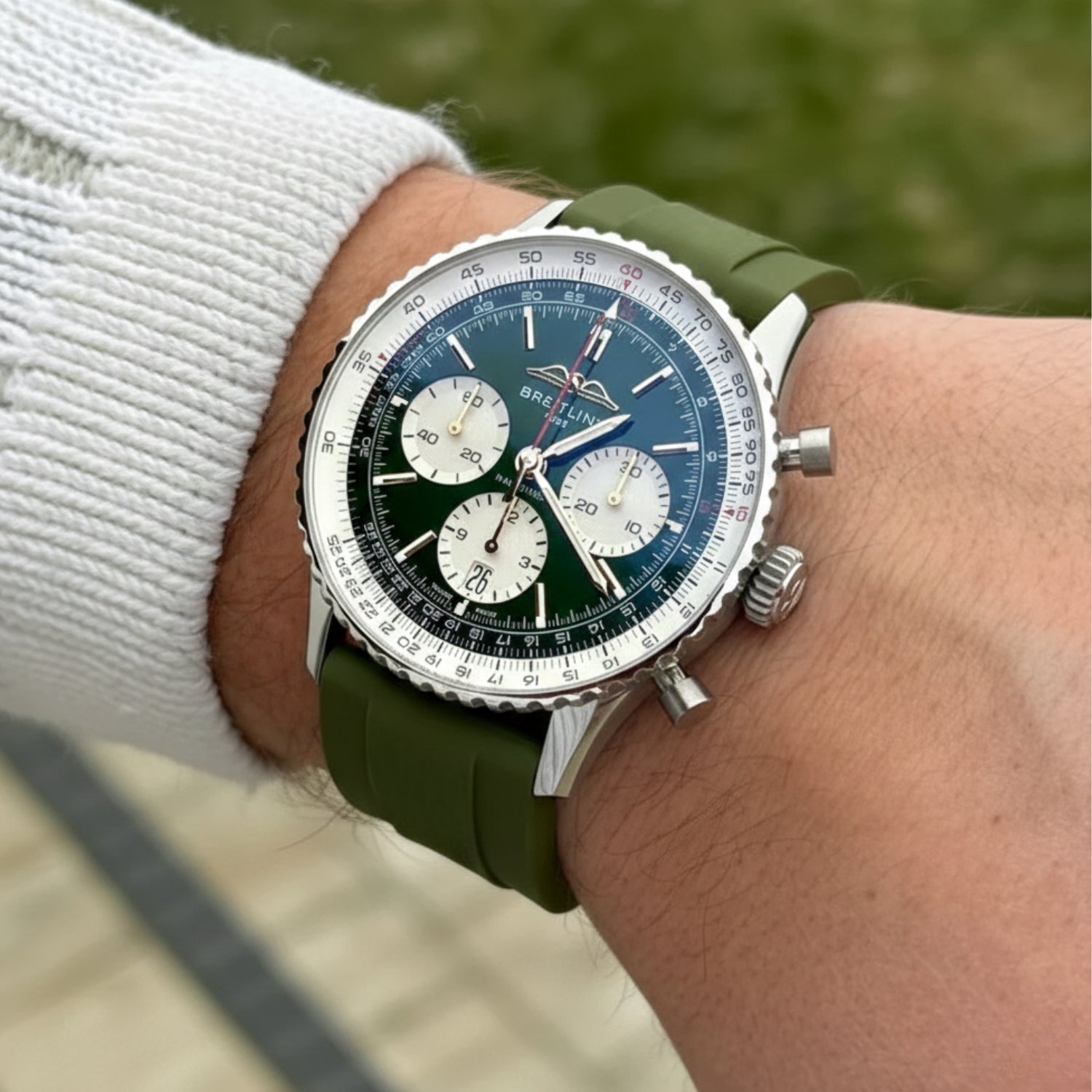 Rubber Strap - For all Breitling Navitimer Models - Olive Green - Helvetus