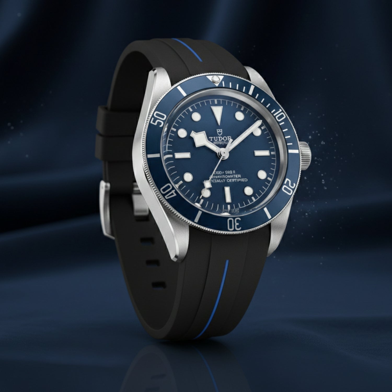 Rubber Strap - For all Tudor Black Bay Models - Black w/Blue Line | LuxLine® - Helvetus