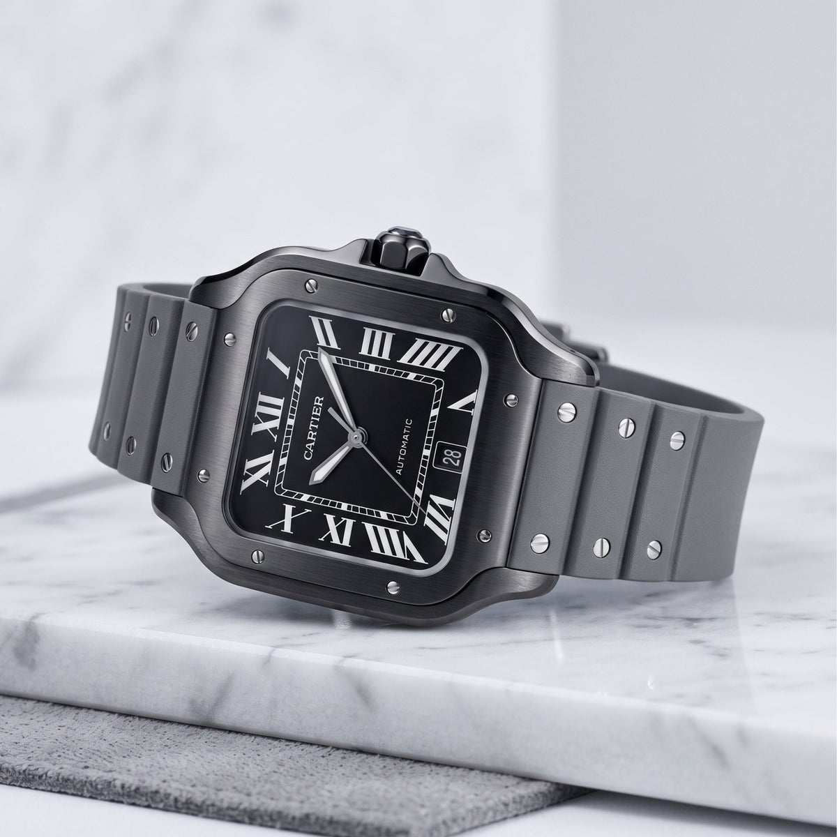 Rubber Strap - For Cartier Santos Medium/Large - Grey with Screws - Quick Release/Switch - Helvetus