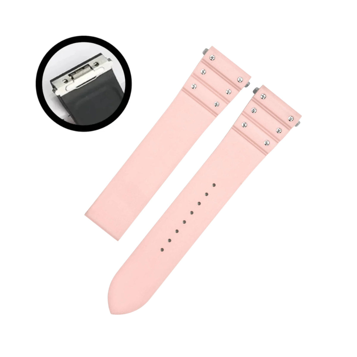 Rubber Strap - For Cartier Santos Medium/Large - Pink with Screws - Quick Release/Switch - Helvetus