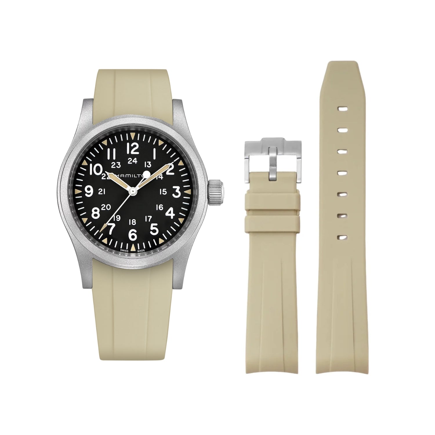 Rubber Strap – For Hamilton Khaki Field (38mm/40mm/42mm) - Beige - Helvetus