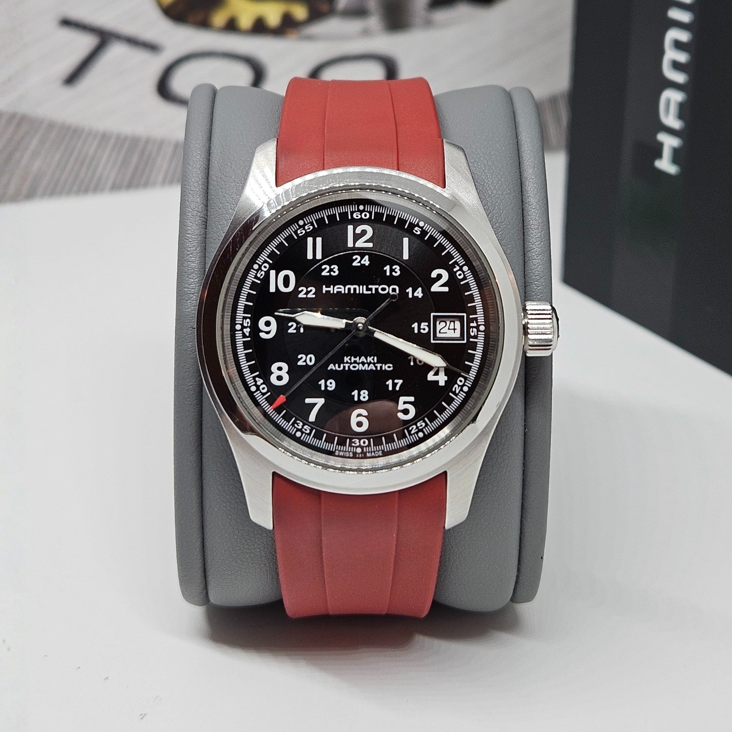 Rubber Strap – For Hamilton Khaki Field (38mm/40mm/42mm) - Bordeaux - Helvetus