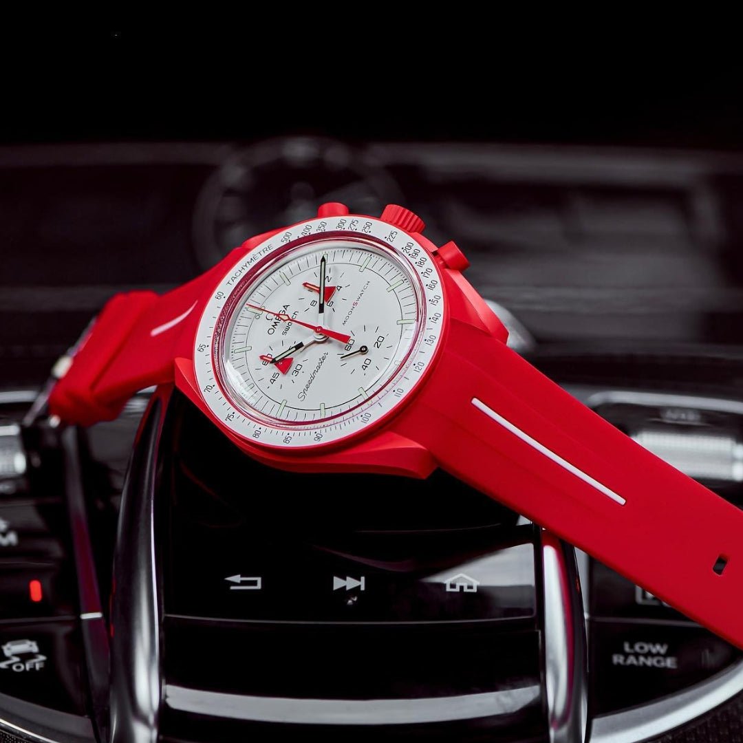 Rubber Strap - For Mission to Mars | Omega X Swatch | MoonSwatch - Red w/White Line - Helvetus