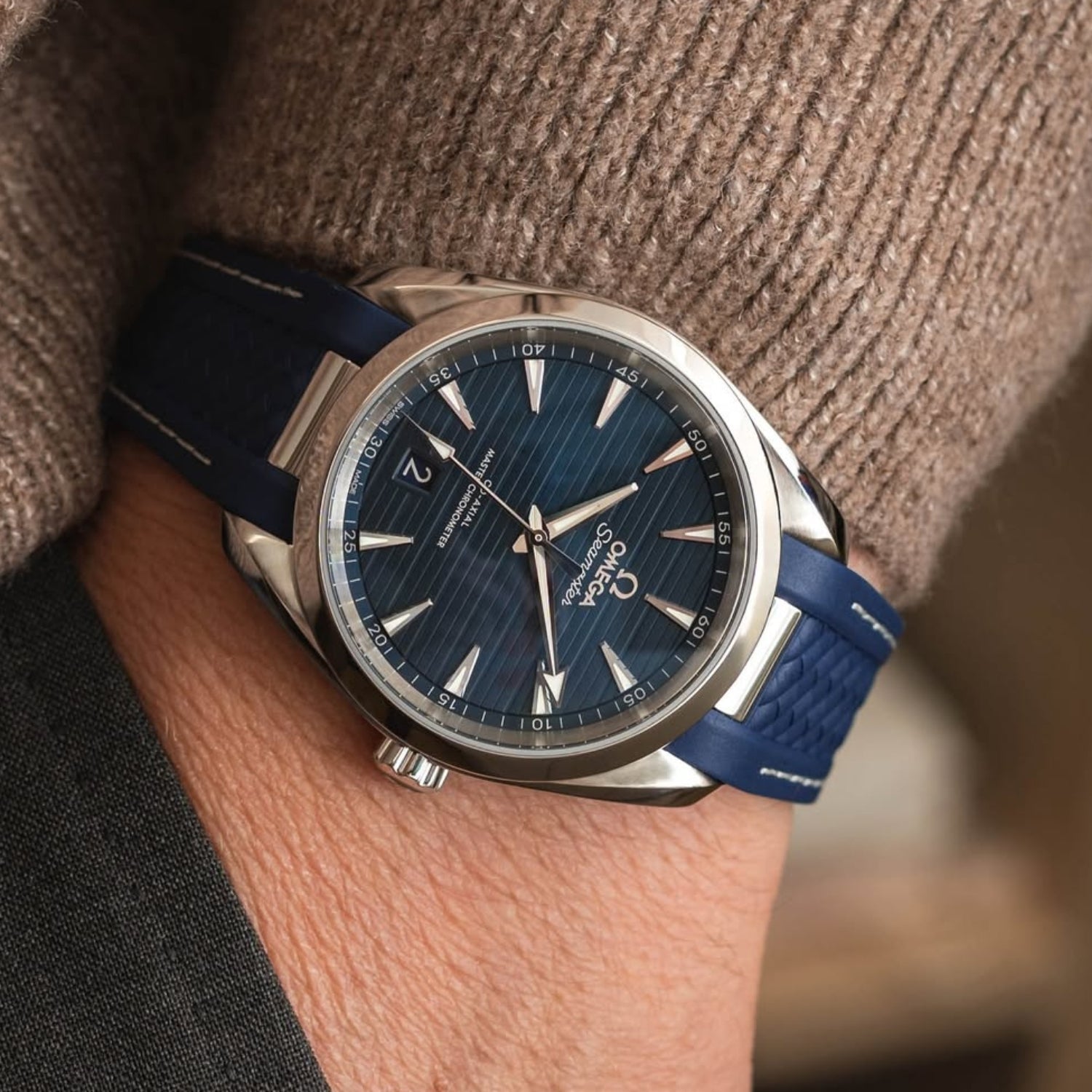 Rubber Strap - For Omega Seamaster Aqua Terra 300 / 150m - Blue/White - Helvetus