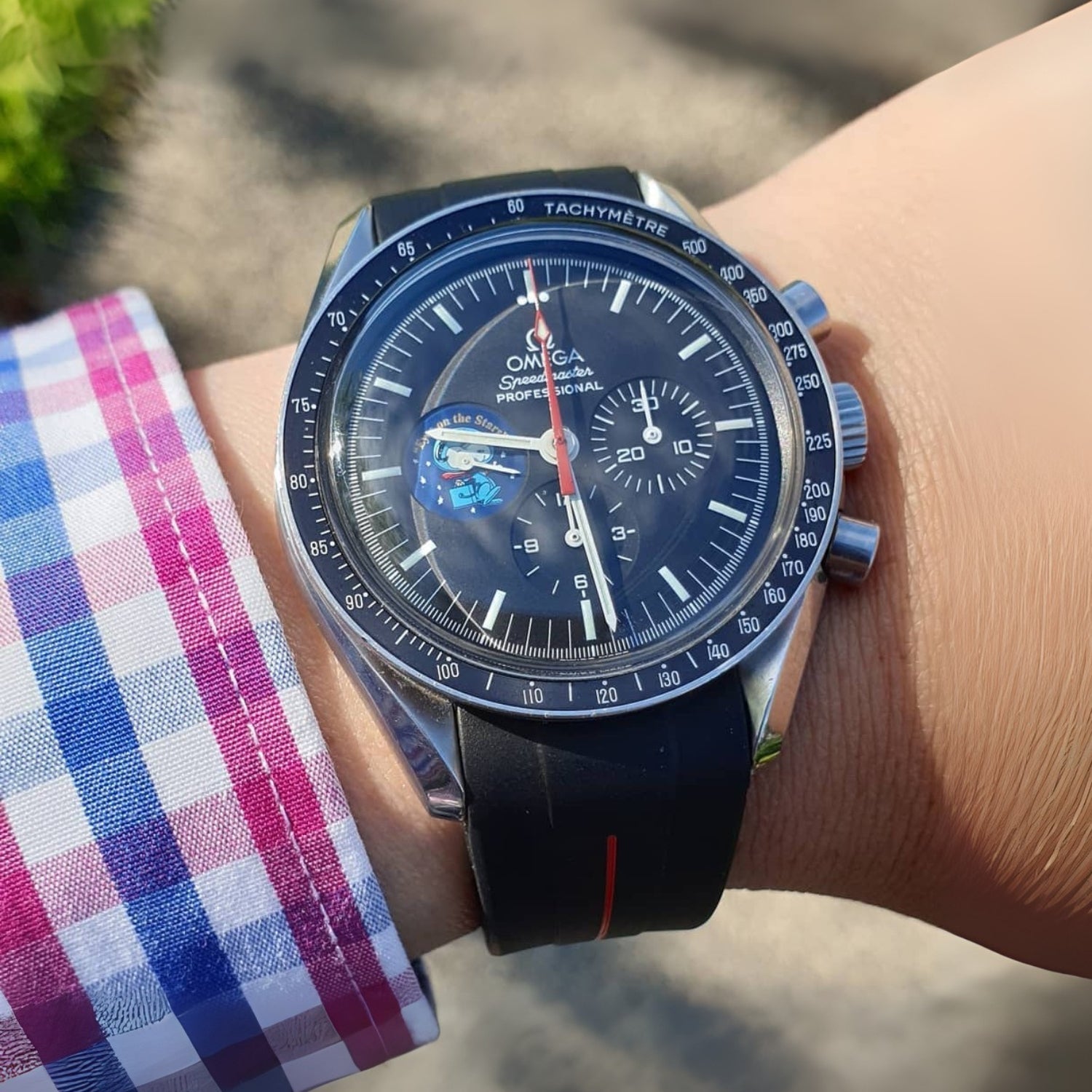 Rubber Strap - For Omega Speedmaster - Black w/Red Line | LuxLine® - Helvetus