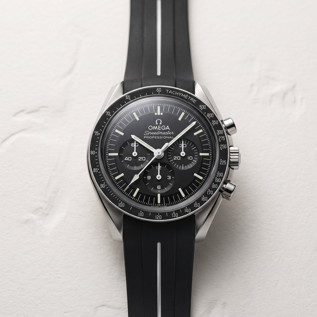 Rubber Strap - For Omega Speedmaster - Black w/White Line | LuxLine® - Helvetus