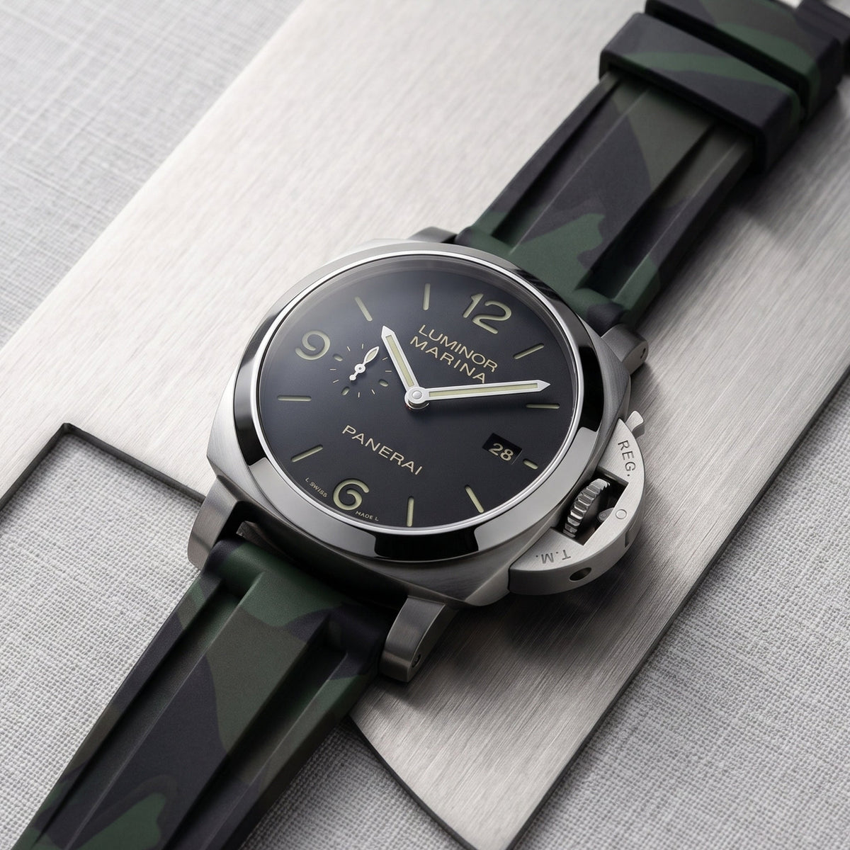 Rubber Strap - For Panerai - Dark Military Camo - Helvetus