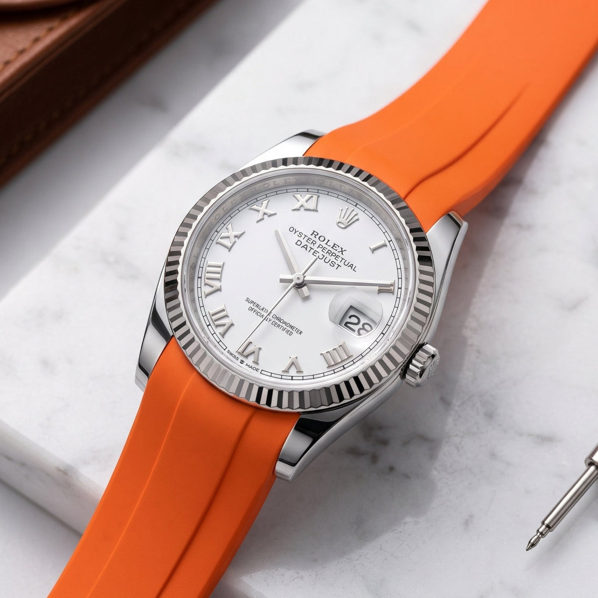 Rubber Strap - For Rolex Datejust 36 - Orange - Helvetus