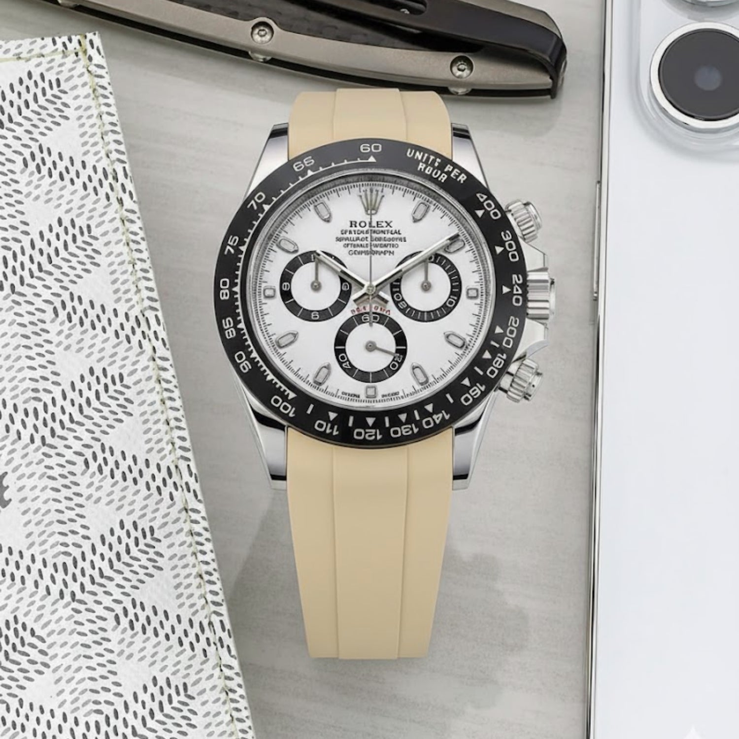 Rubber Strap - For Rolex Daytona - Beige - Helvetus
